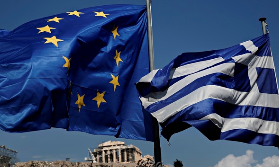 The flags of the European Union (left) and Greece are seen next to each other in Athens. Another crisis looms for Greece after it scraped barely enough money to repay creditors in April. Photo: The Guardian The flags of the European Union (left) and Greece are seen next to each other in Athens. Another crisis looms for Greece after it scraped barely enough money to repay creditors in April. Photo: The Guardian