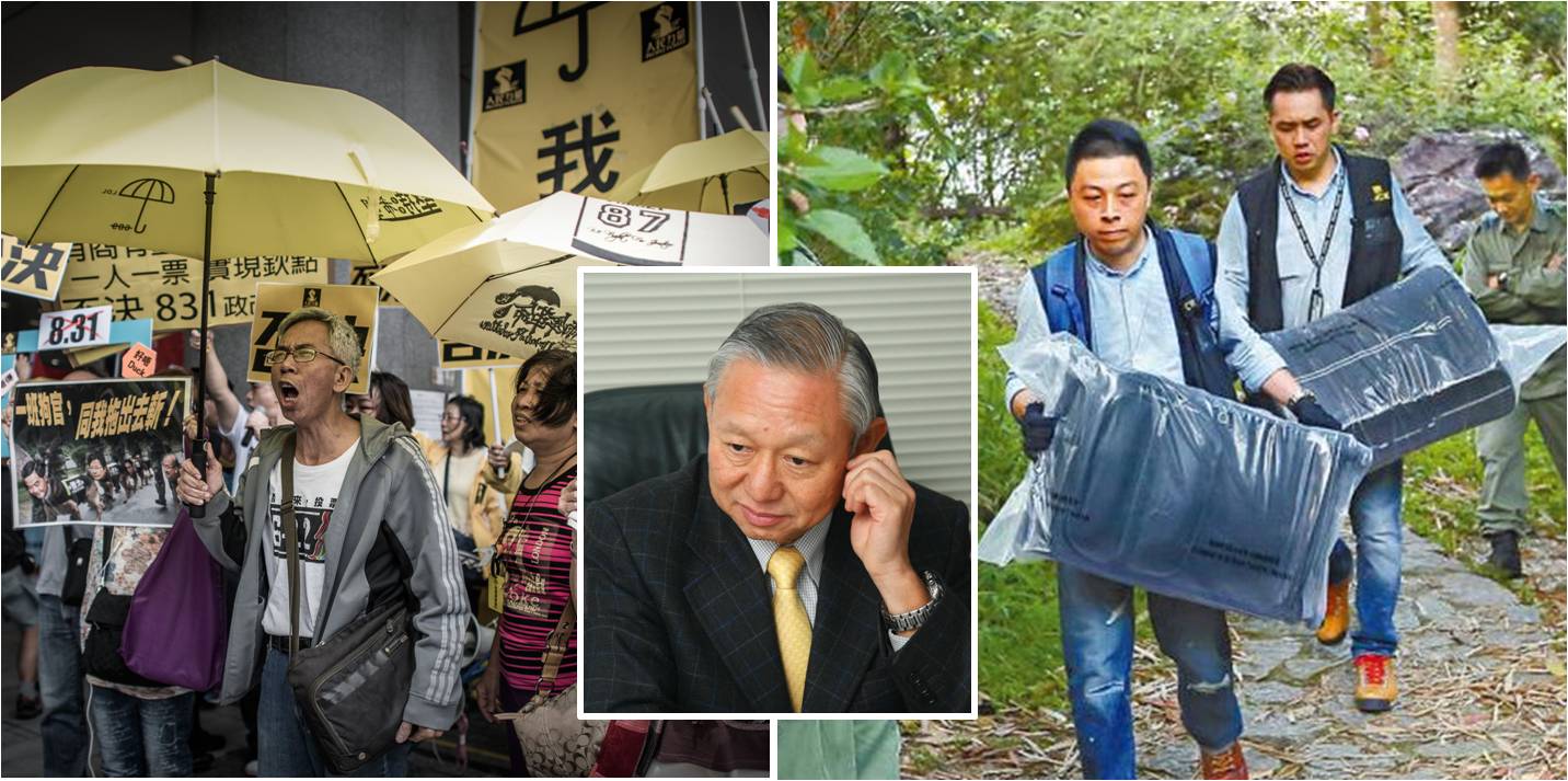 Anti-establishment protests may have emboldened criminal elements in society, Hong Kong's former security secretary Ambrose Lee (middle) has suggested, following a brazen kidnapping-for-ransom incident in the city. AFP, HKEJ, Apple Daily Anti-establishment protests may have emboldened criminal elements in society, Hong Kong's former security secretary Ambrose Lee (middle) has suggested, following a brazen kidnapping-for-ransom incident in the city. AFP, HKEJ, Apple Daily