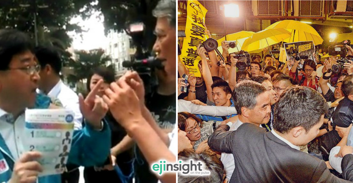 Ko Wing-man (left) loses his temper with a resident during the campaign. Chief Executive Leung Chun-ying faces protests during his campaign appearance in Mei Foo. Photos: RTHK, MingPao Ko Wing-man (left) loses his temper with a resident during the campaign. Chief Executive Leung Chun-ying faces protests during his campaign appearance in Mei Foo. Photos: RTHK, MingPao