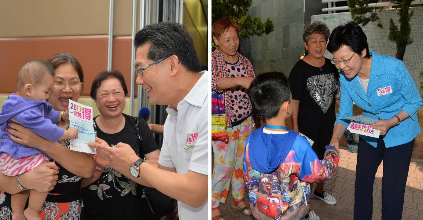 Other officials take their campaign for electoral reform to children and babies. Photos: HK Govt Other officials take their campaign for electoral reform to children and babies. Photos: HK Govt