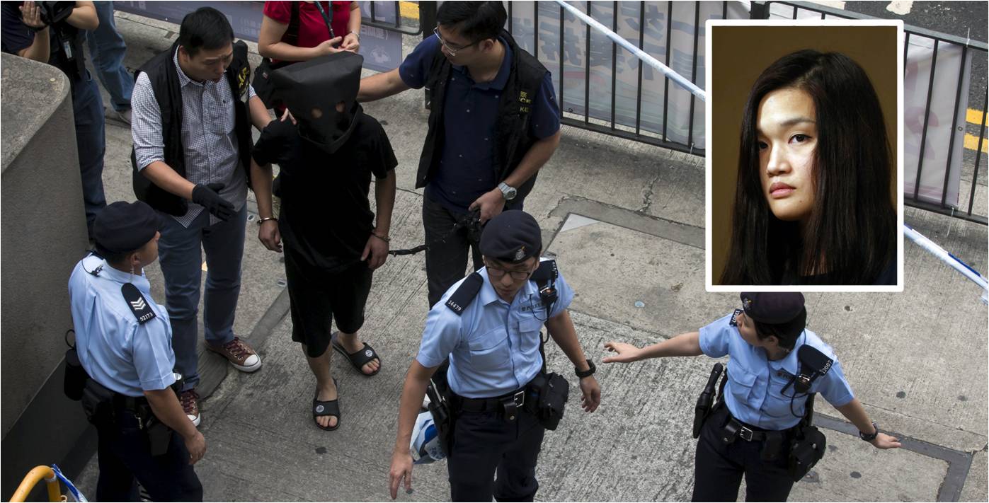 Police officers escort a suspect to a location Tuesday in a bid to reconstruct the crime scene related to the kidnapping of Queenie Law (inset). Photos: Reuters, CNSA Police officers escort a suspect to a location Tuesday in a bid to reconstruct the crime scene related to the kidnapping of Queenie Law (inset). Photos: Reuters, CNSA