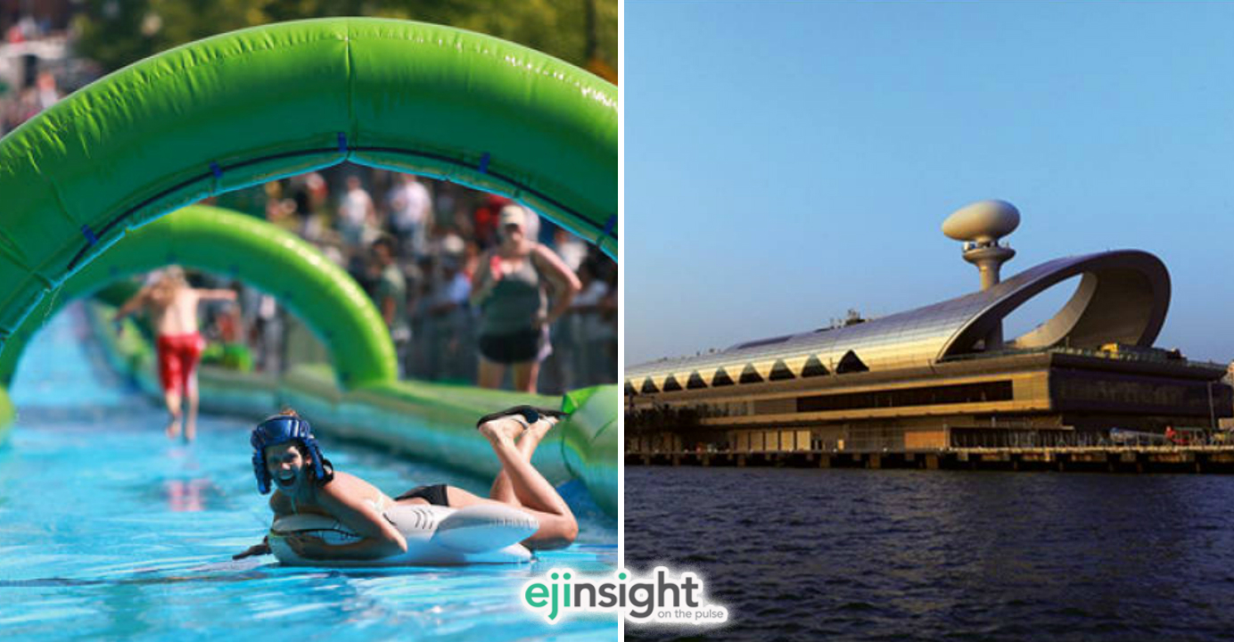 Slide The City (L) will be laid out at the Kai Tak Cruise Terminal (R) in Kowloon. Photos: Slide The City, GovHK Slide The City (L) will be laid out at the Kai Tak Cruise Terminal (R) in Kowloon. Photos: Slide The City, GovHK