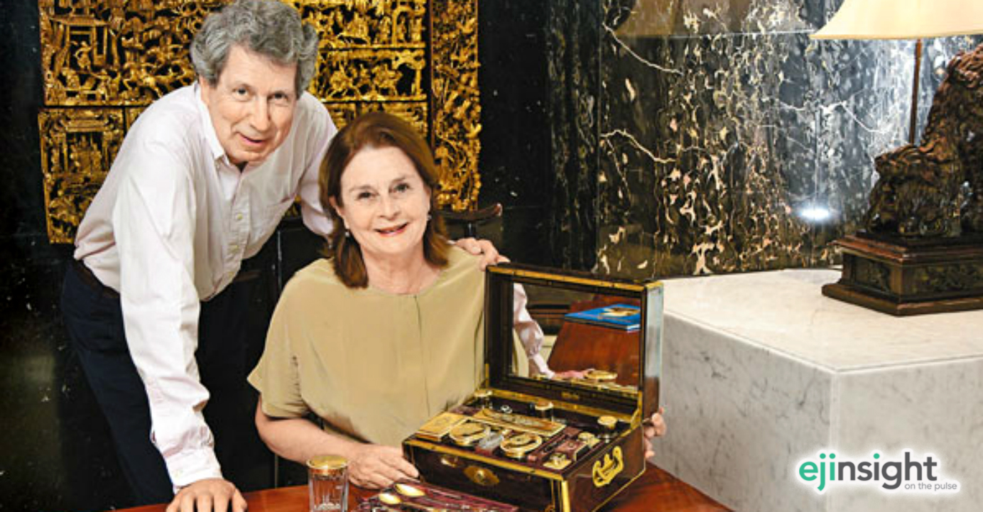 Mies (right) and Jaap Kamp collect different kinds of antique luxury cases. Photo: HKEJ Mies (right) and Jaap Kamp collect different kinds of antique luxury cases. Photo: HKEJ