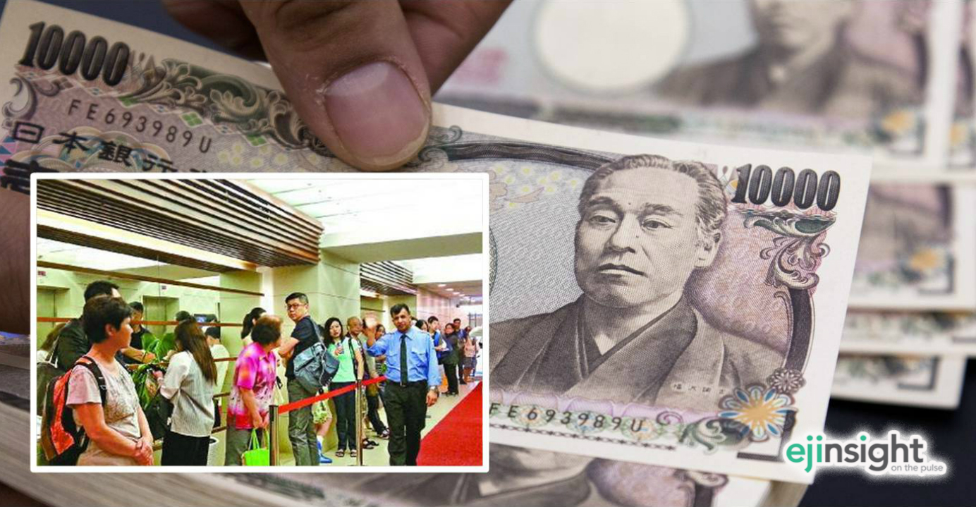 People line up to convert Hong Kong dollars into yen at a currency exchange shop in Central. The slide in the Japanese unit is prompting more people to make travel plans to the island nation. Photo: Bloomberg People line up to convert Hong Kong dollars into yen at a currency exchange shop in Central. The slide in the Japanese unit is prompting more people to make travel plans to the island nation. Photo: Bloomberg