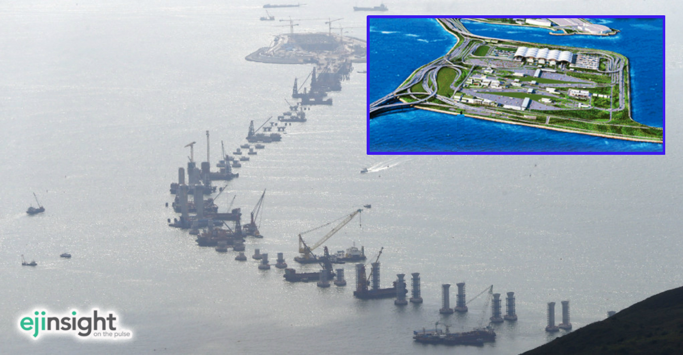 The artificial island (inset) will be the city's control point for the Hong Kong-Zhuhai-Macau Bridge. Photos: HKEJ, Reuters The artificial island (inset) will be the city's control point for the Hong Kong-Zhuhai-Macau Bridge. Photos: HKEJ, Reuters