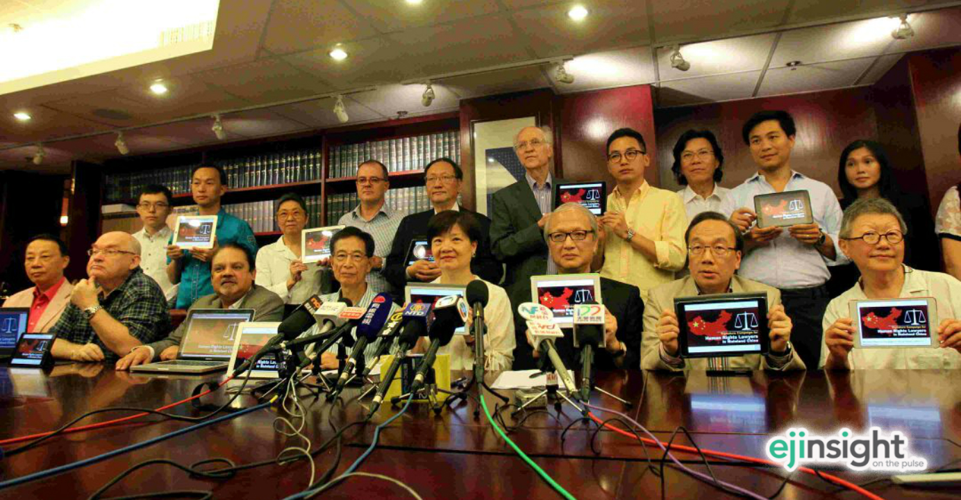 Audrey Eu (center) and other heavyweights from Hong Kong's legal sector have denounced China's crackdown on human rights lawyers and activists. Photo: HKEJ Audrey Eu (center) and other heavyweights from Hong Kong's legal sector have denounced China's crackdown on human rights lawyers and activists. Photo: HKEJ