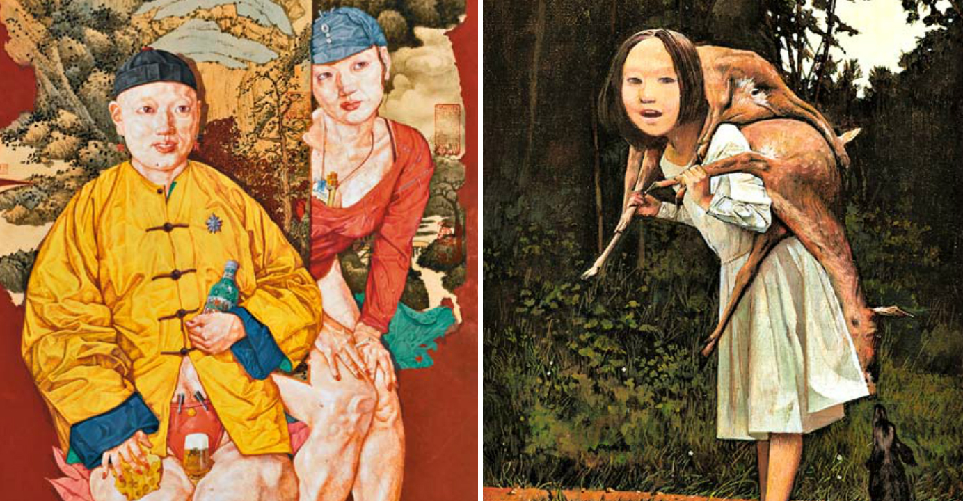 Wei Dong's Interior Series No. 1 (1999) and My First Lesson (2014). Photo: HKEJ Wei Dong's Interior Series No. 1 (1999) and My First Lesson (2014). Photo: HKEJ