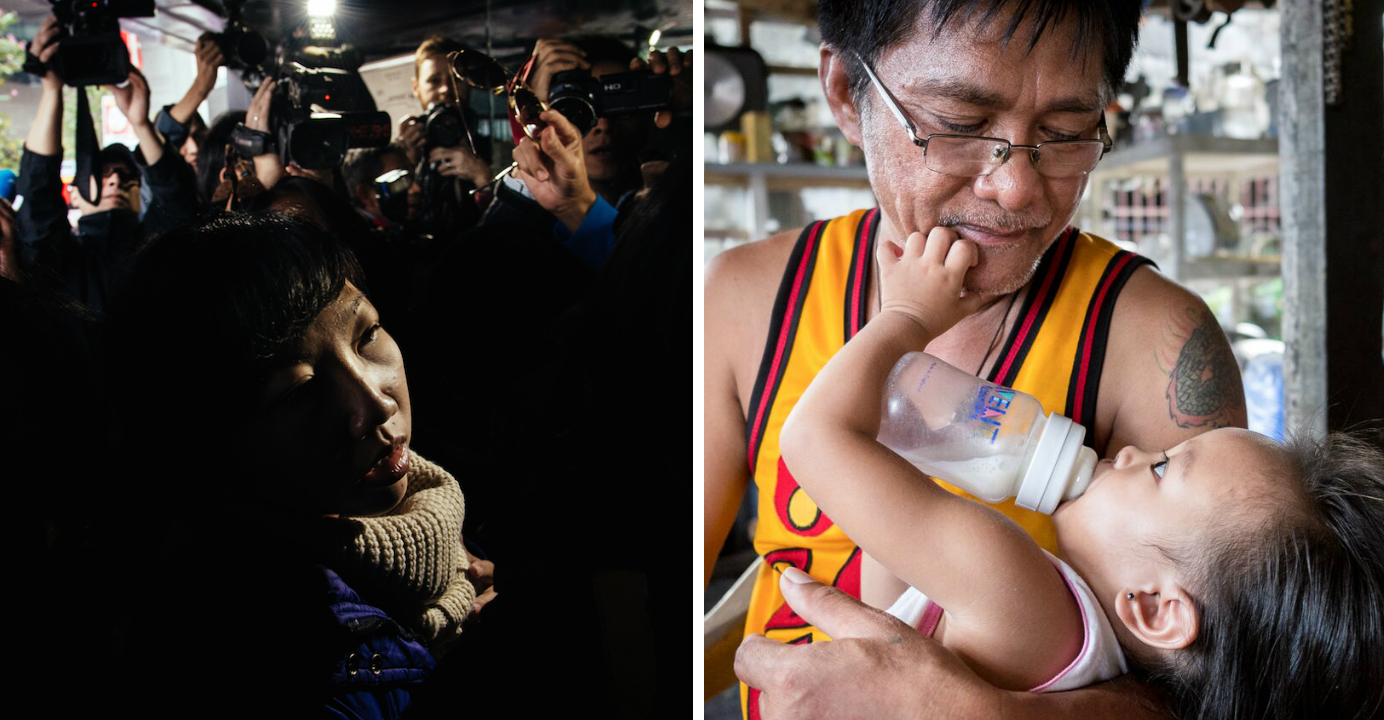 Erwiana Sulistyaningsih (L) arrives at Wan Chai District Court in December 2014 for the trial of her former employer Law Wan-tung. Orlando (R) feeds his granddaughter at his home in Tarlac, Philippines. Erwiana Sulistyaningsih (L) arrives at Wan Chai District Court in December 2014 for the trial of her former employer Law Wan-tung. Orlando (R) feeds his granddaughter at his home in Tarlac, Philippines.