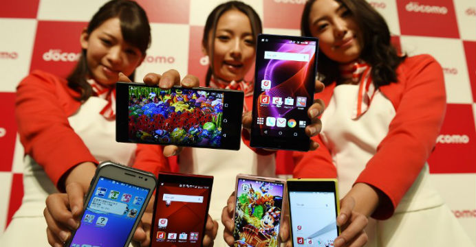 Sony's smartphones (top row, right; bottom row, second from left) compete in a crowded market in Japan. Photo: AFP Sony's smartphones (top row, right; bottom row, second from left) compete in a crowded market in Japan. Photo: AFP