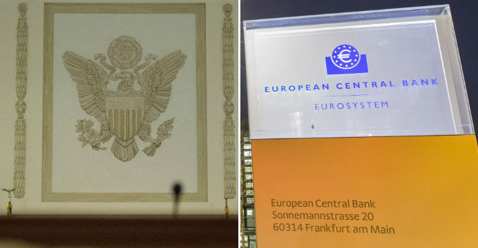 The Fed (left) and the ECB will try to push interest rates in opposite directions. Photos: Bloomberg The Fed (left) and the ECB will try to push interest rates in opposite directions. Photos: Bloomberg