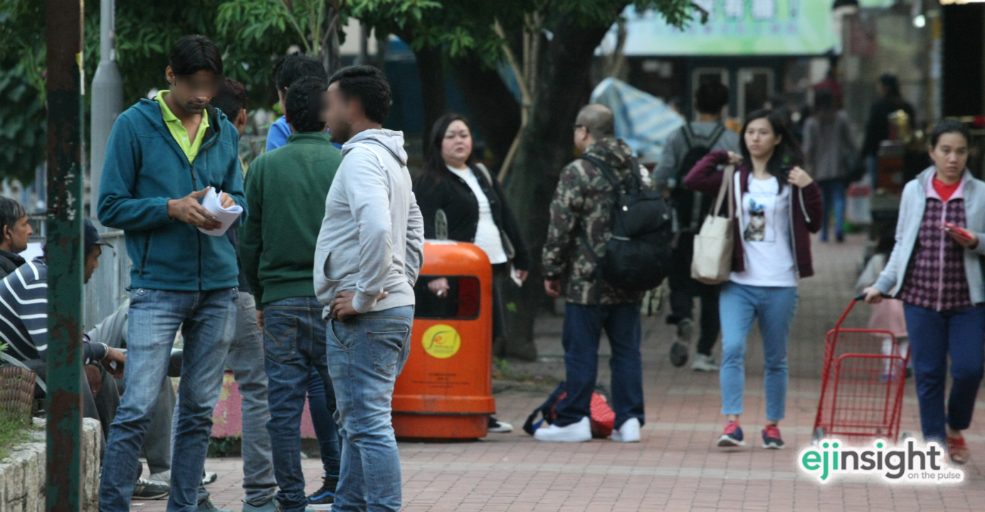 As asylum seekers are not allowed to work, they can be seen loitering around in parks and on streets in places such as Yuen Long. Photo: HKEJ As asylum seekers are not allowed to work, they can be seen loitering around in parks and on streets in places such as Yuen Long. Photo: HKEJ