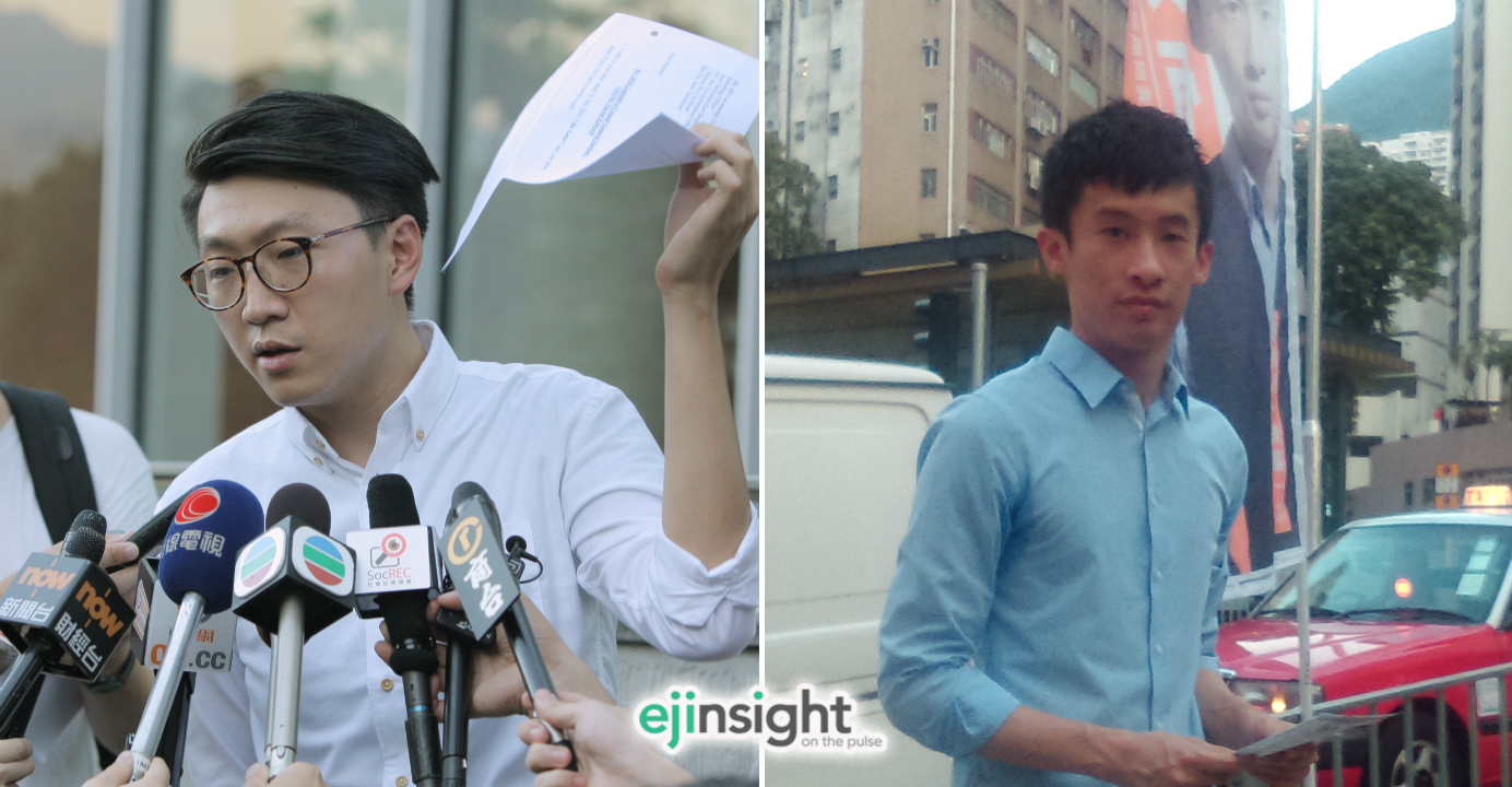 Edward Leung (left) has been disqualified from participating in the Legco election in September. His political group Hong Kong Indigenous will support Baggio Leung (right) of Youngspiration. Photo: HKEJ Edward Leung (left) has been disqualified from participating in the Legco election in September. His political group Hong Kong Indigenous will support Baggio Leung (right) of Youngspiration. Photo: HKEJ