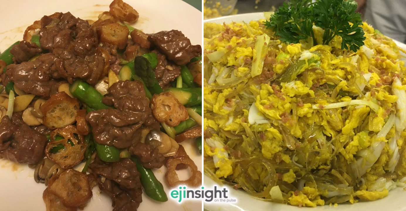 My friend makes all dishes look so easy to prepare, like this superb stir-fried beef shank (left) and a complicated stir-fried shark’s fins with eggs and crab meat. Photos: HKEJ My friend makes all dishes look so easy to prepare, like this superb stir-fried beef shank (left) and a complicated stir-fried shark’s fins with eggs and crab meat. Photos: HKEJ