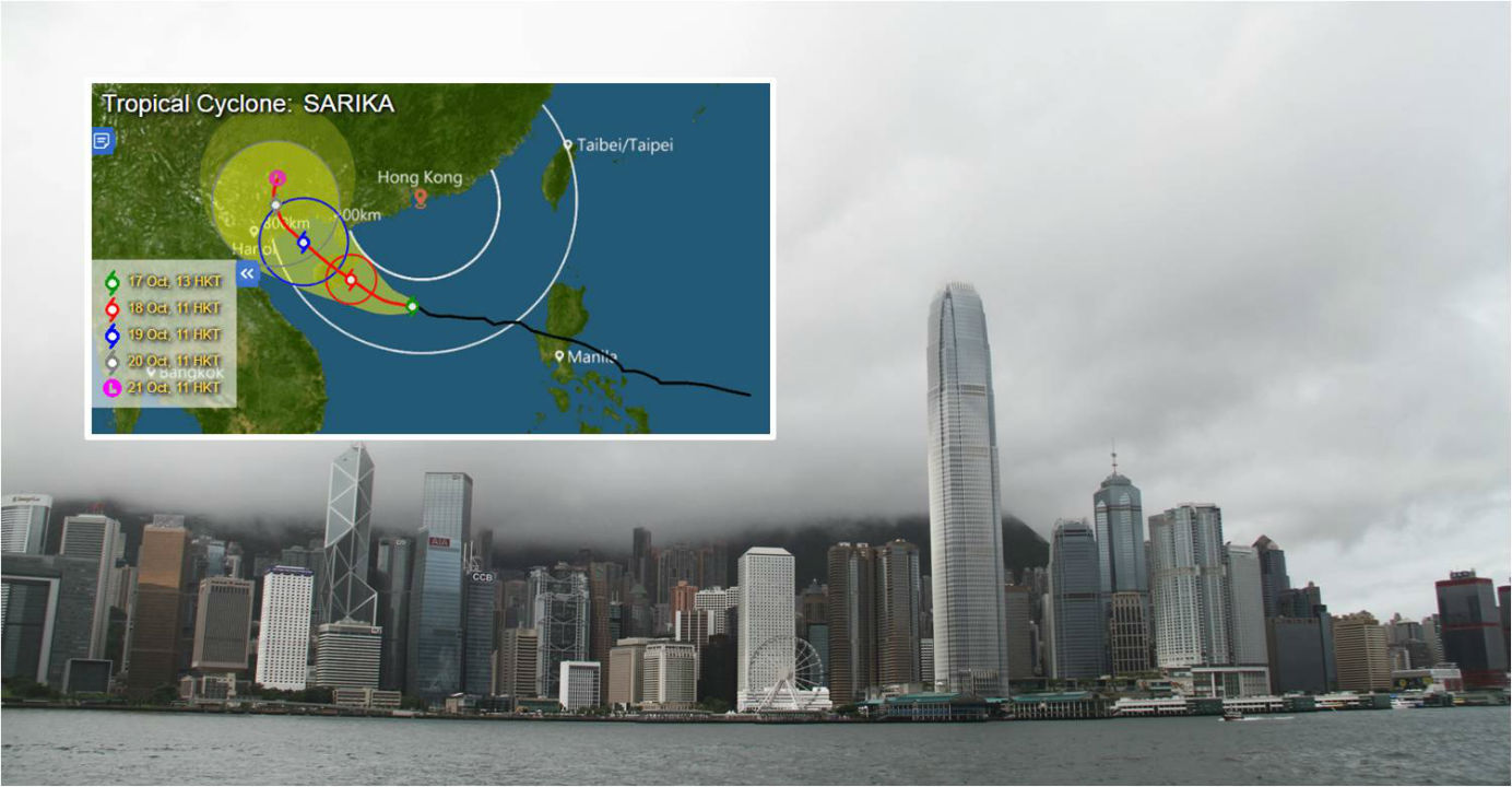 Tropical cyclone Sarika is gathering strength. Photo: Xinhua, HK Observatory Tropical cyclone Sarika is gathering strength. Photo: Xinhua, HK Observatory
