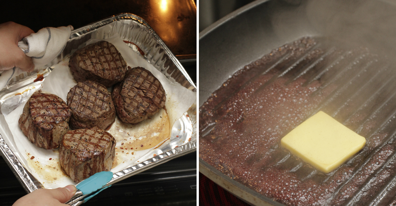 Heat the pan-fried steak in a preheated oven at 200°C. Decide a suitable baking time. Add red wine, mix it well with the leftover beef juice, and add butter to thicken the sauce. Photo: HKEJ Heat the pan-fried steak in a preheated oven at 200°C. Decide a suitable baking time. Add red wine, mix it well with the leftover beef juice, and add butter to thicken the sauce. Photo: HKEJ