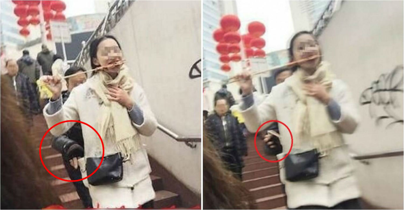 A girl unwittingly took pictures of a pickpocket as he was stealing the phone of her friend at Zhuzhou Central Plaza last Friday. Photo: Baidu A girl unwittingly took pictures of a pickpocket as he was stealing the phone of her friend at Zhuzhou Central Plaza last Friday. Photo: Baidu