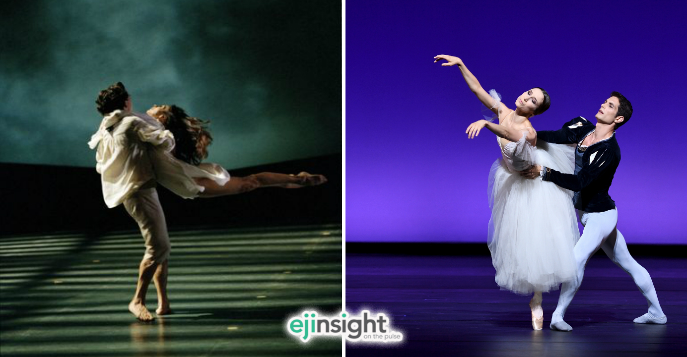 The Le Parc duet (left) by Muriel Zusperreguy and Josua Hoffalt from Paris Opera Ballet. Lucie Barthelemy and Alessandro Riga from Compania Nacional de Danza perform in Giselle. Photo: Le French May The Le Parc duet (left) by Muriel Zusperreguy and Josua Hoffalt from Paris Opera Ballet. Lucie Barthelemy and Alessandro Riga from Compania Nacional de Danza perform in Giselle. Photo: Le French May