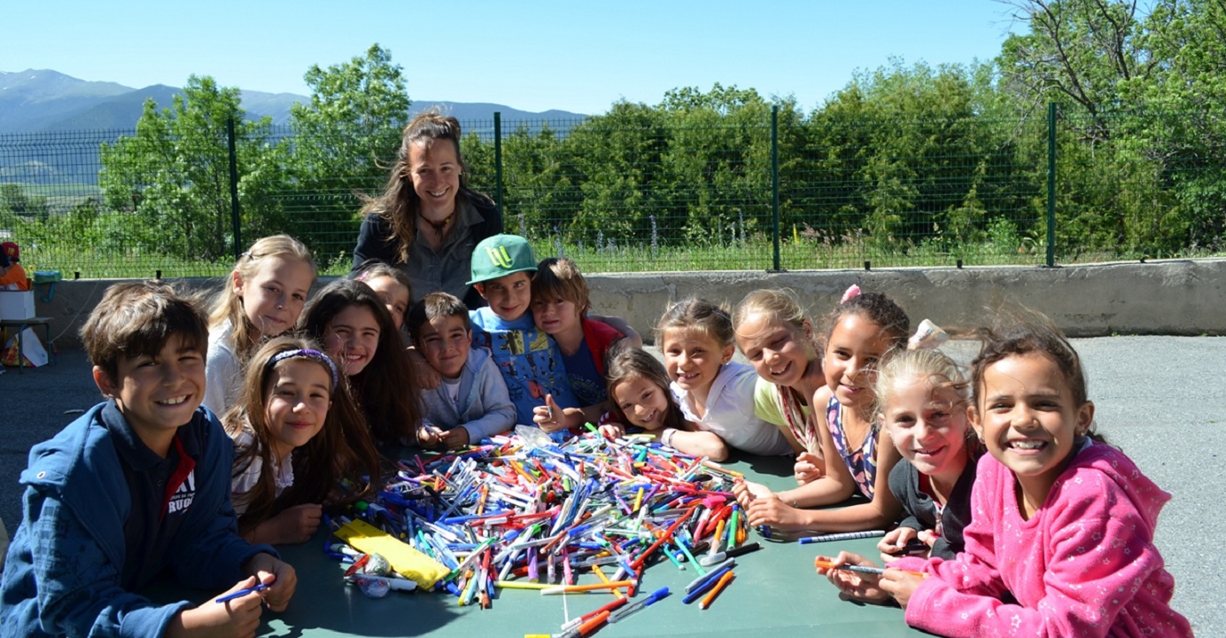 Under a recycling program, plastic from ballpoint pens is turned into urban furniture. The image here depicts a group of kids after a collection drive in France. Photo: TerraCycle Under a recycling program, plastic from ballpoint pens is turned into urban furniture. The image here depicts a group of kids after a collection drive in France. Photo: TerraCycle