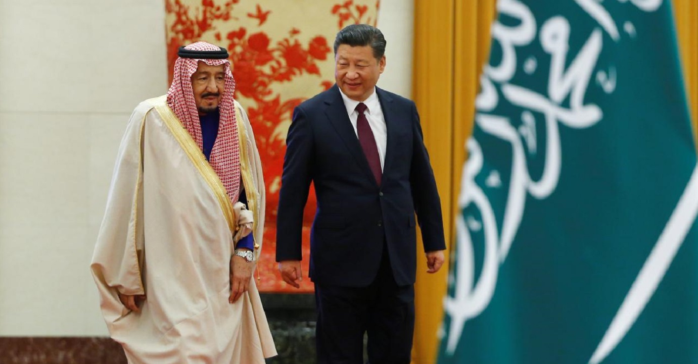 Chinese President Xi Jinping (right) and Saudi King Salman bin Abdulaziz Al-Saud meet in Beijing. The Chinese government has reportedly made inquiries about acquiring 5 percent of Aramco. Photo: Reuters Chinese President Xi Jinping (right) and Saudi King Salman bin Abdulaziz Al-Saud meet in Beijing. The Chinese government has reportedly made inquiries about acquiring 5 percent of Aramco. Photo: Reuters