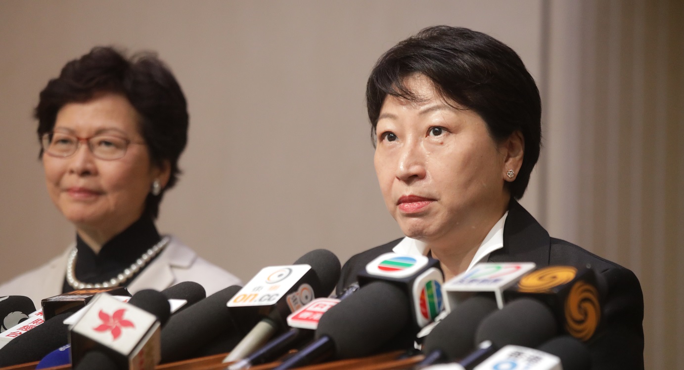 Hong Kong's leader Carrie Lam (left) is doggedly defending her new justice secretary Teresa Cheng (right) amid a controversy over illegal structures at the latter's home. Photo: HKEJ Hong Kong's leader Carrie Lam (left) is doggedly defending her new justice secretary Teresa Cheng (right) amid a controversy over illegal structures at the latter's home. Photo: HKEJ