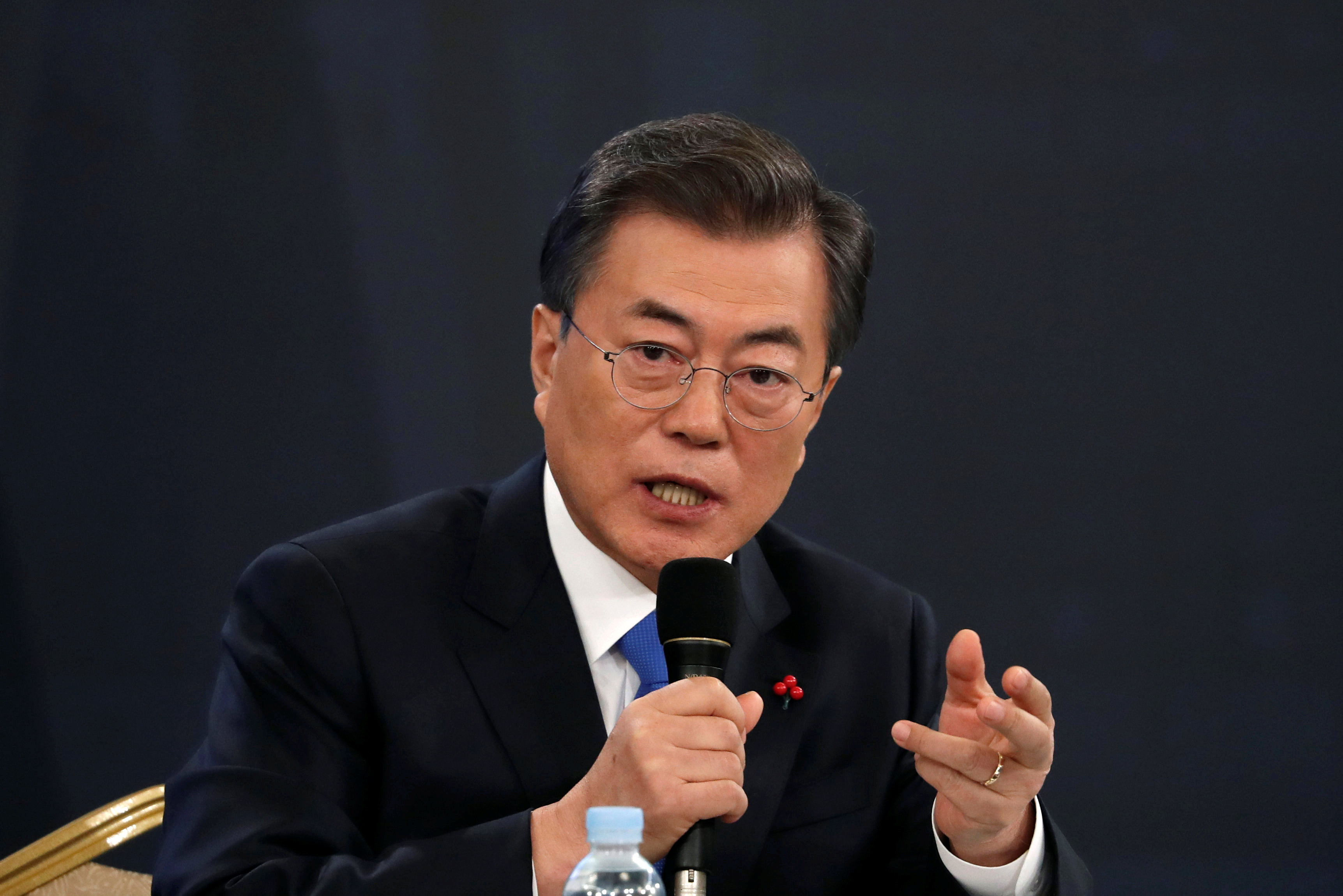 South Korean President Moon Jae-in addresses the media during a New Year news conference at the Presidential Blue House in Seoul on January 10. Photo: Reuters South Korean President Moon Jae-in addresses the media during a New Year news conference at the Presidential Blue House in Seoul on January 10. Photo: Reuters