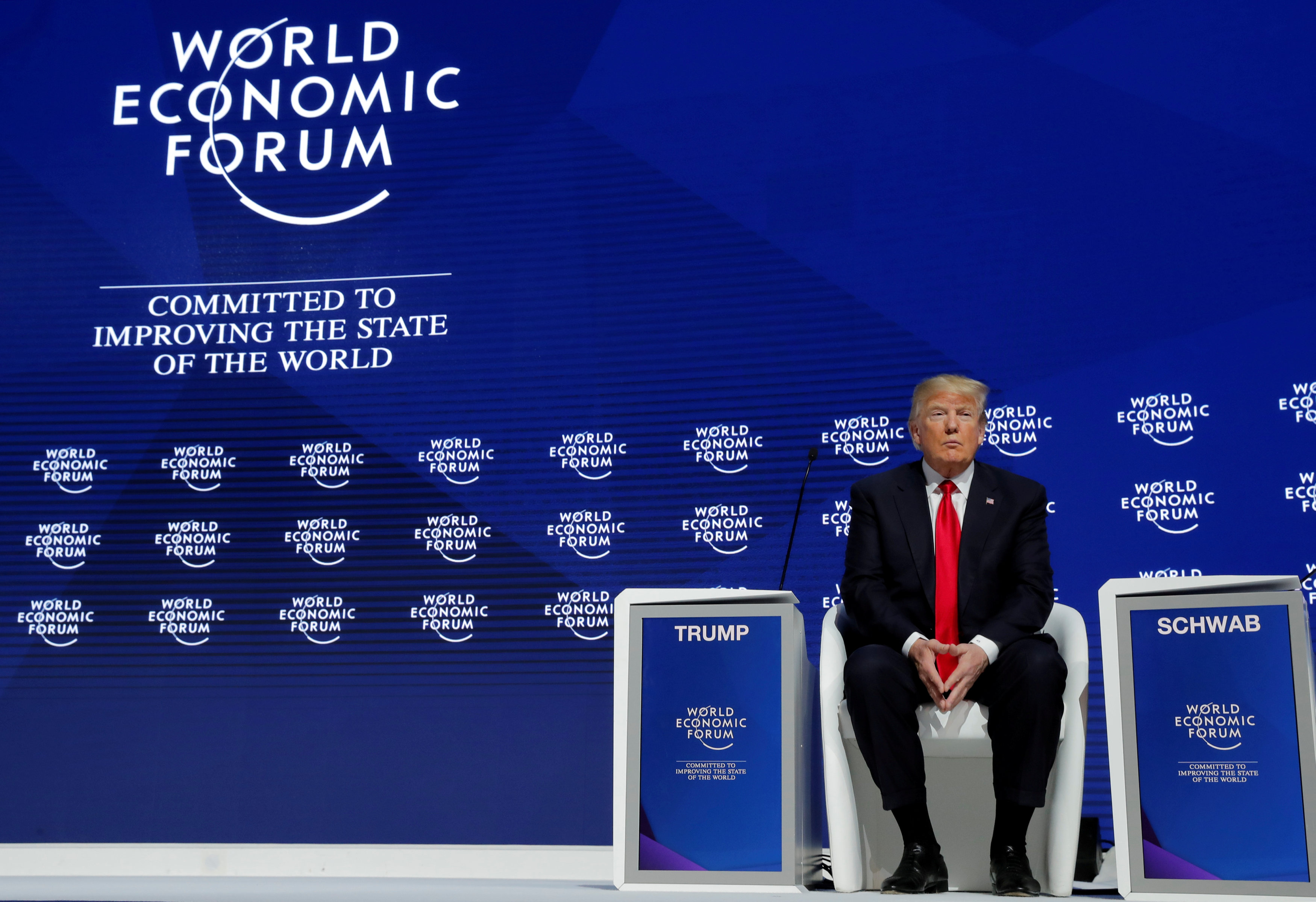 US President Donald Trump pictured on stage on Jan. 26 as he attended the World Economic Forum (WEF) event in Davos, Switzerland. Photo: Reuters US President Donald Trump pictured on stage on Jan. 26 as he attended the World Economic Forum (WEF) event in Davos, Switzerland. Photo: Reuters