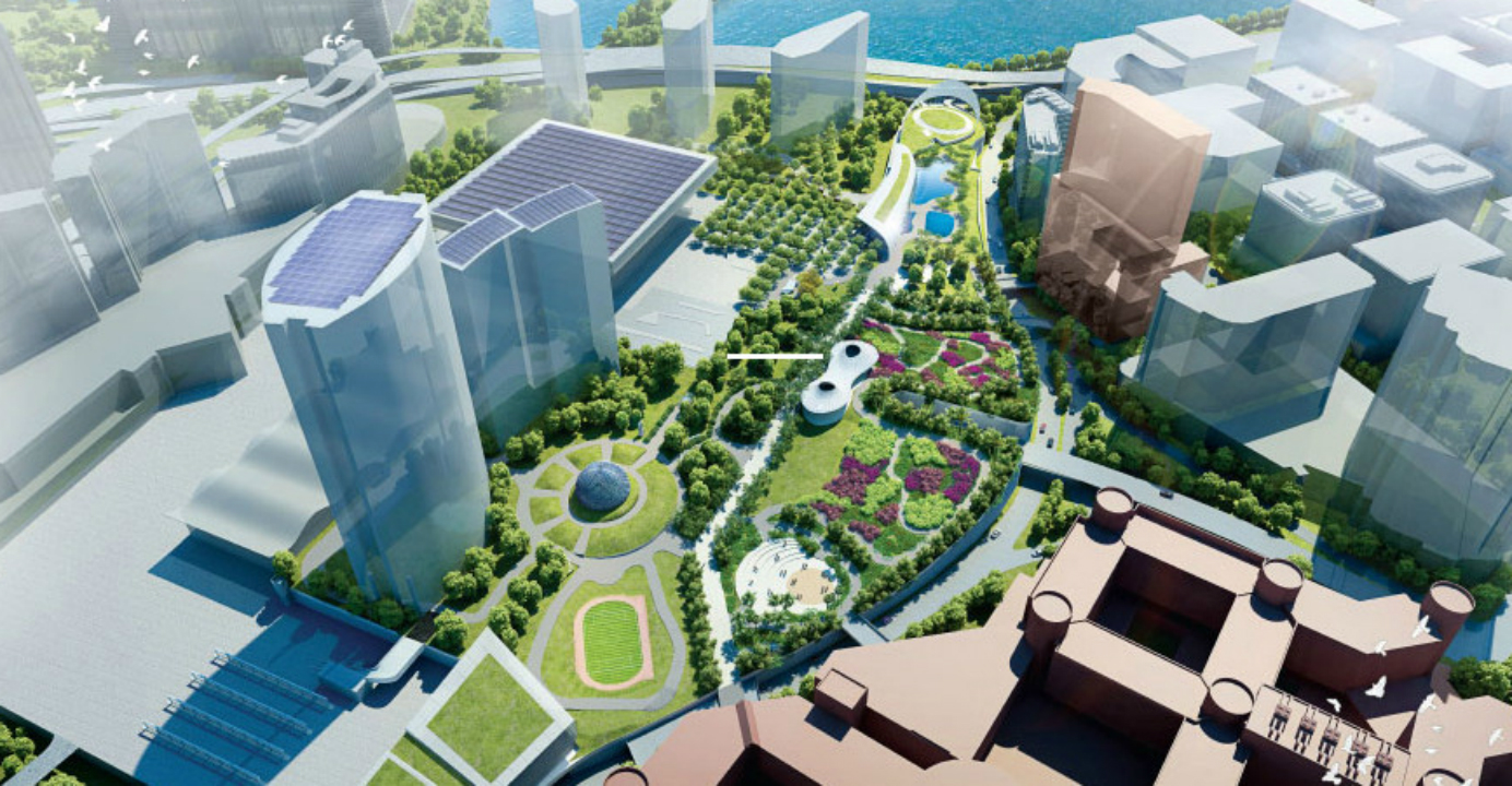 In the "Green Deck" proposal, a gigantic green roof will be built above the roads between the two main footbridges that bestride the Cross Harbor Tunnel Toll Plaza in Hung Hom. Photo: HKPU In the "Green Deck" proposal, a gigantic green roof will be built above the roads between the two main footbridges that bestride the Cross Harbor Tunnel Toll Plaza in Hung Hom. Photo: HKPU