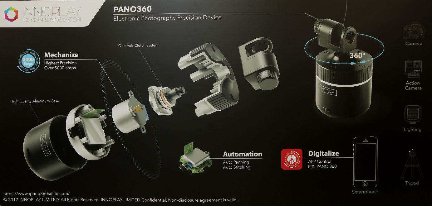 The PANO 360 rotating head bears a maximum load of 2 kilograms. Apart from digital cameras or mobile phones, the device can also be mounted with a flash. Photo: HKEJ The PANO 360 rotating head bears a maximum load of 2 kilograms. Apart from digital cameras or mobile phones, the device can also be mounted with a flash. Photo: HKEJ