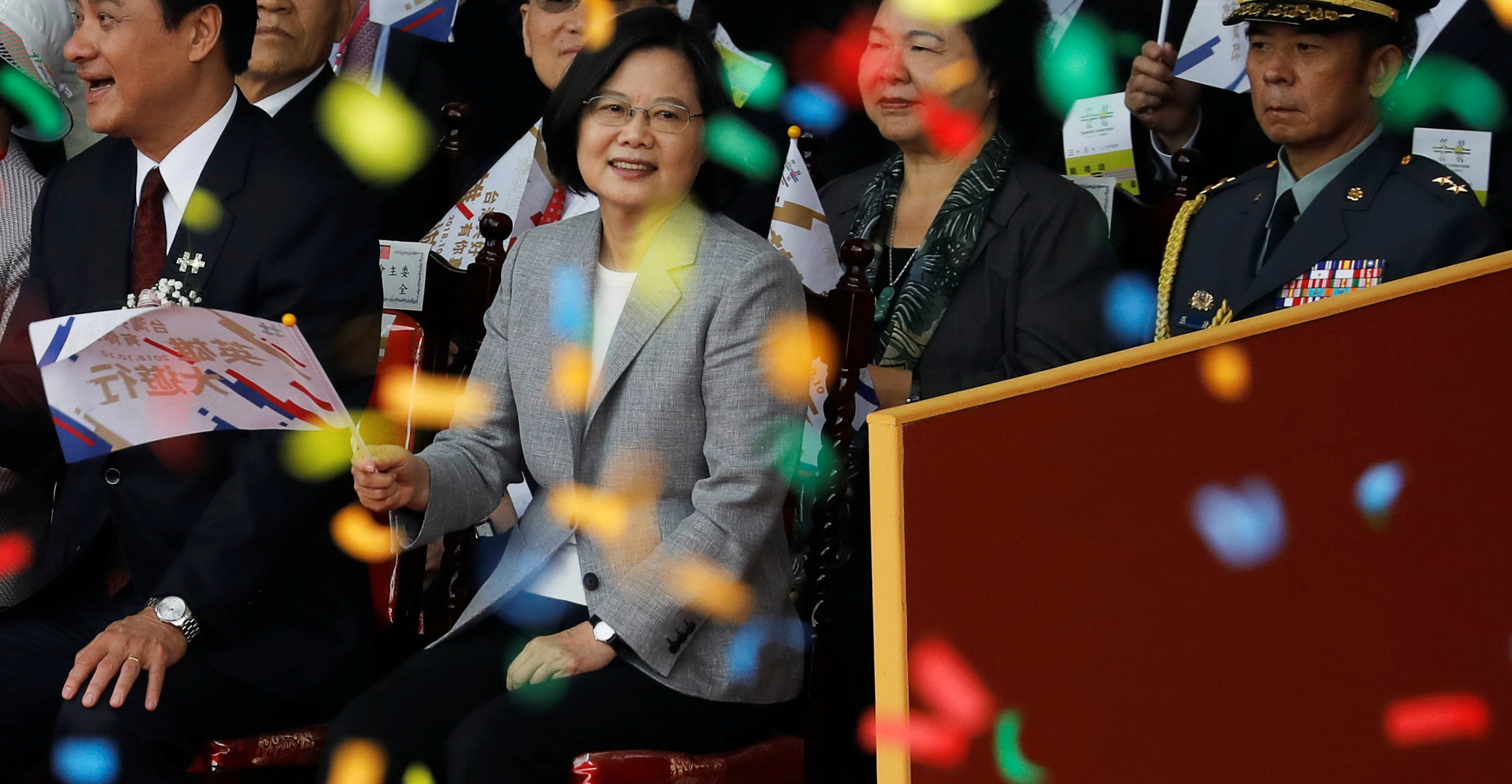 Taiwan President Tsai Ing-wen leads National Day celebrations in Taipei on Wednesday. Photo: Reuters Taiwan President Tsai Ing-wen leads National Day celebrations in Taipei on Wednesday. Photo: Reuters