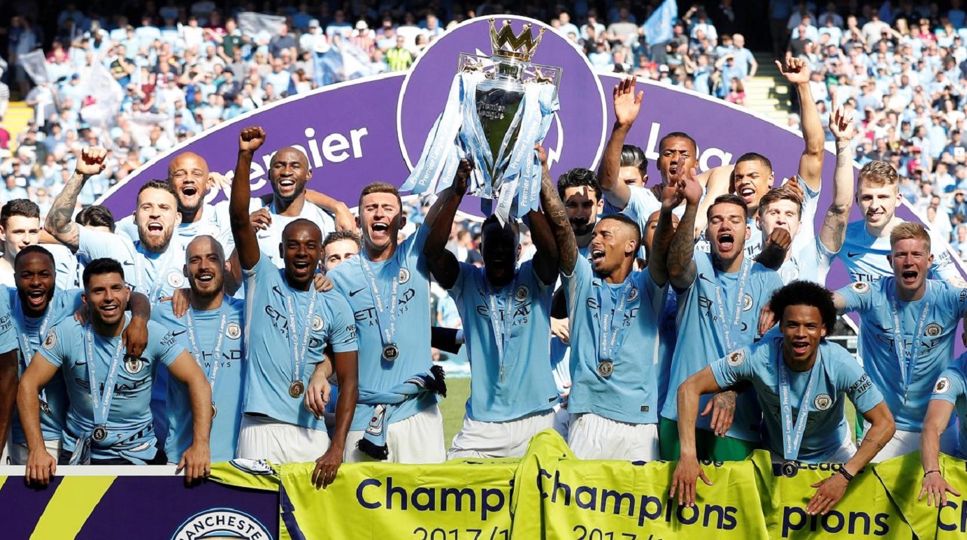 Manchester City celebrate after winning the Premier League title. The club allegedly inflated the value of commercial deals to ensure it was compliant with UEFA Financial Fair Play rules, according to the leaked documents. Photo: Reuters Manchester City celebrate after winning the Premier League title. The club allegedly inflated the value of commercial deals to ensure it was compliant with UEFA Financial Fair Play rules, according to the leaked documents. Photo: Reuters