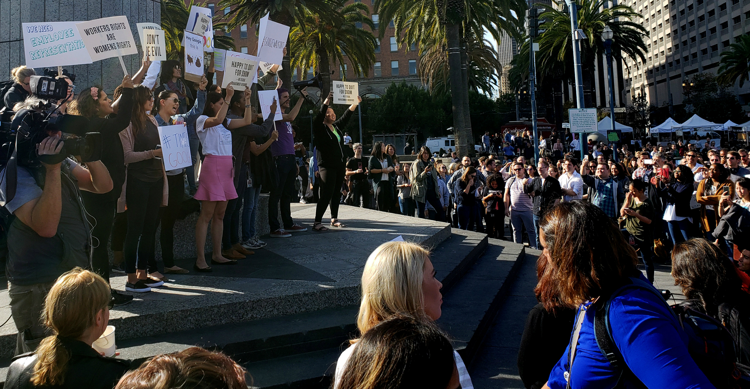 Google employees stage a walkout to protest sexual misconduct at the company in Mountain View, California, on Nov. 1. Photo: Reuters Google employees stage a walkout to protest sexual misconduct at the company in Mountain View, California, on Nov. 1. Photo: Reuters