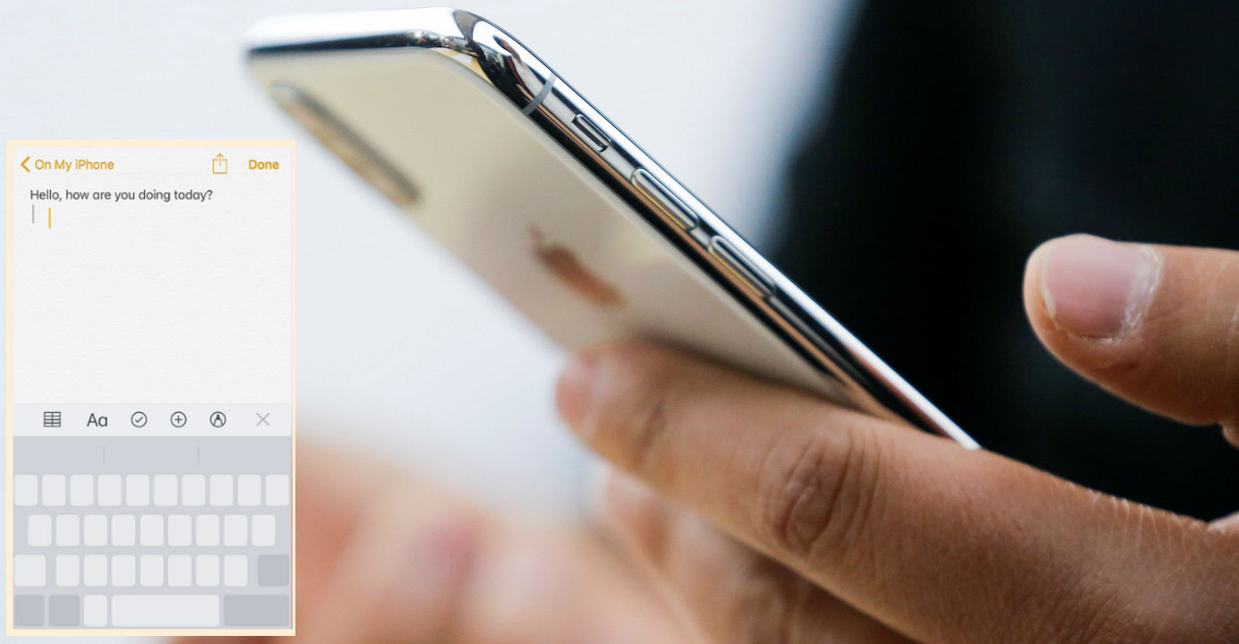In an iPhone with iOS 12, write a text in any type of app. Then hold down the spacebar of the keyboard. The letters on the keyboard will disappear and the screen transforms into an operation like a mouse pad (inset). Photos: Reuters, EJ Insight In an iPhone with iOS 12, write a text in any type of app. Then hold down the spacebar of the keyboard. The letters on the keyboard will disappear and the screen transforms into an operation like a mouse pad (inset). Photos: Reuters, EJ Insight