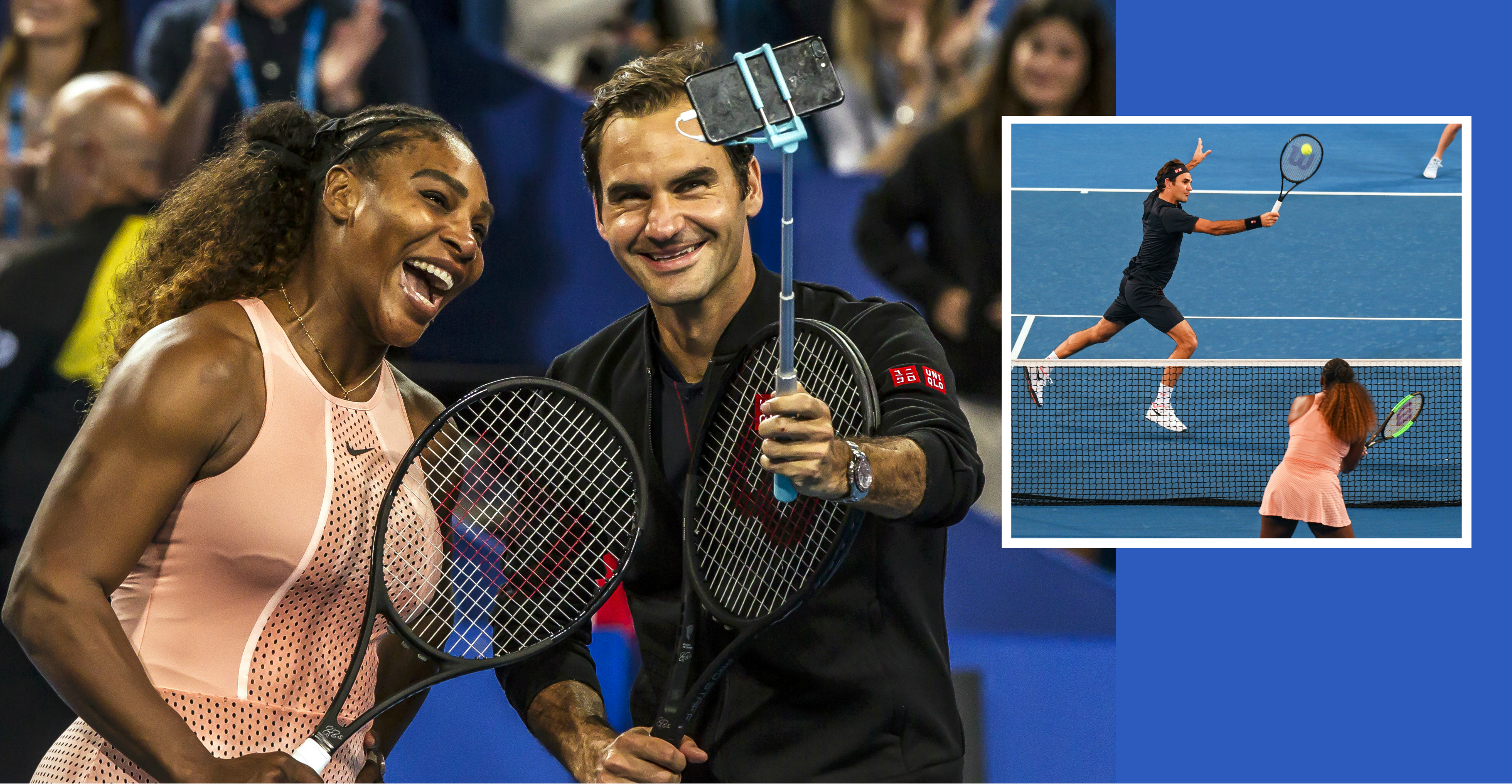 Roger Federer and Serena Williams are both ecstatic after their first meeting in the Hopman Cup in Perth, Australia, on Tuesday. Photo: AFP Roger Federer and Serena Williams are both ecstatic after their first meeting in the Hopman Cup in Perth, Australia, on Tuesday. Photo: AFP