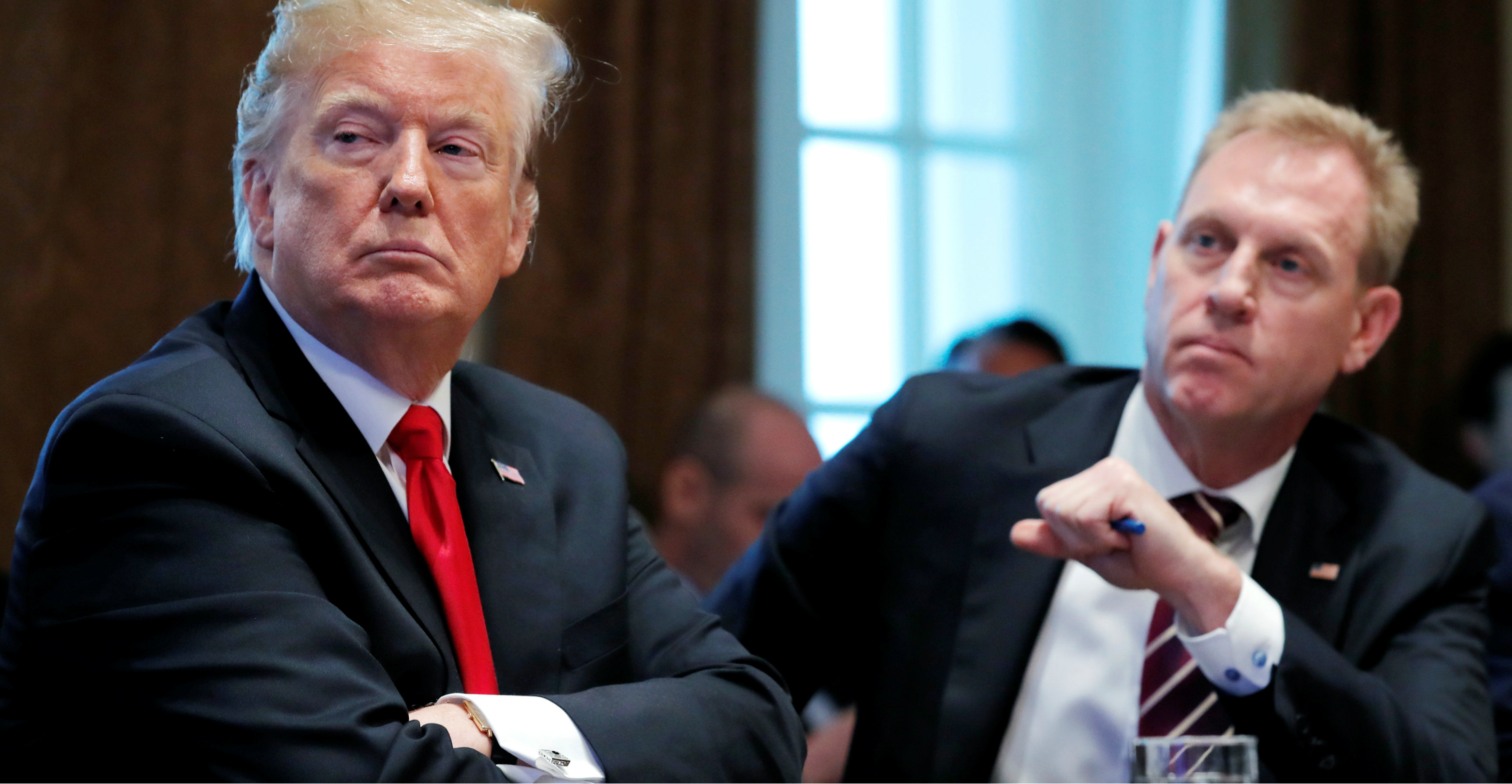 Acting US defense secretary Patrick Shanahan sits beside President Donald Trump during a Cabinet meeting at the White House on Wednesday. Photo: Reuters Acting US defense secretary Patrick Shanahan sits beside President Donald Trump during a Cabinet meeting at the White House on Wednesday. Photo: Reuters