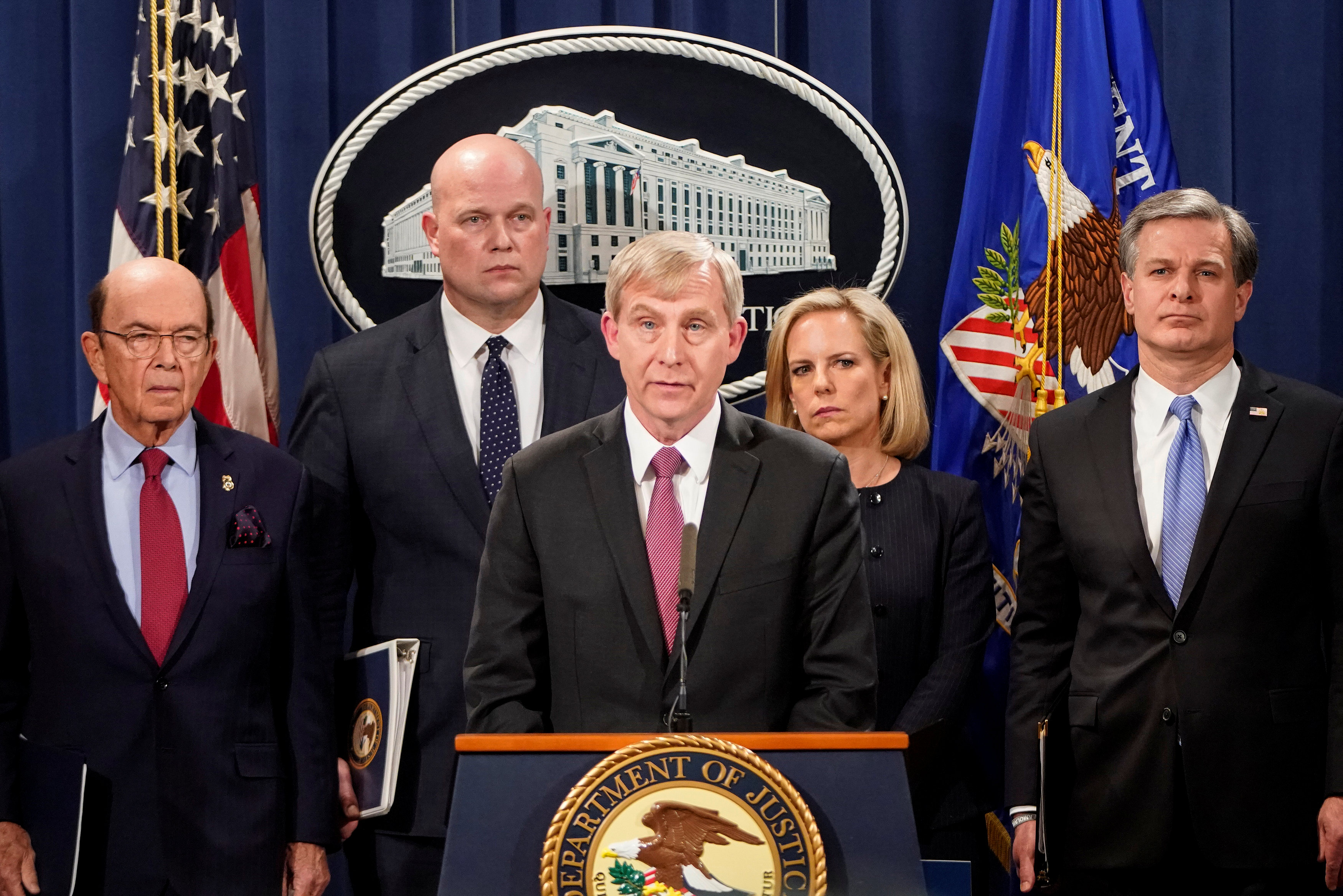 US officials address a news conference in Washington on Monday to announce indictments against China's Huawei Technologies. Photo: Reuters US officials address a news conference in Washington on Monday to announce indictments against China's Huawei Technologies. Photo: Reuters