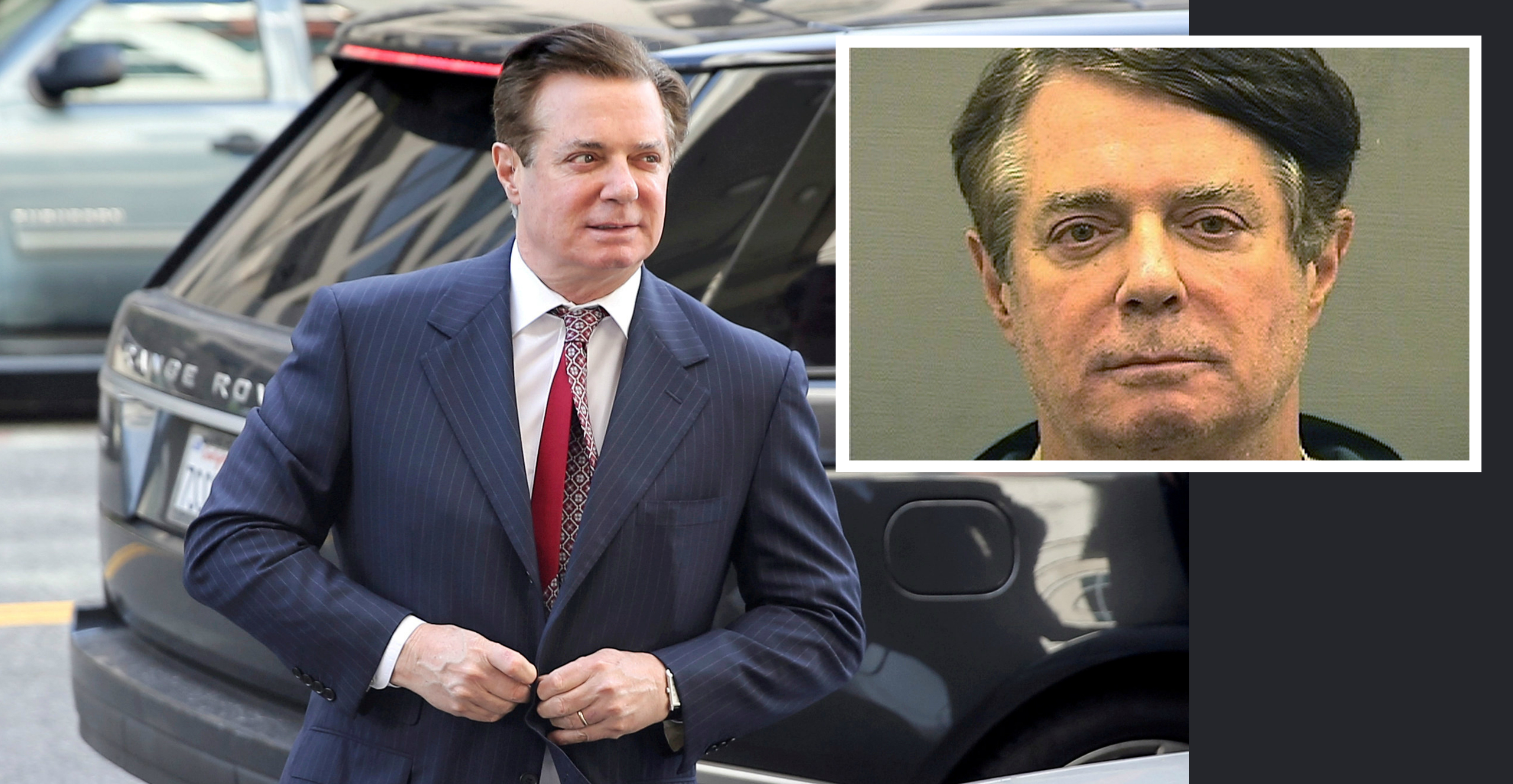 File photos: Former Trump campaign manager Paul Manafort arrives for arraignment at a US district court in Washington on June 15, 2018; inset: his booking photo in Alexanderia, Virginia, on July 12 last year. Photo: Reuters/Handout File photos: Former Trump campaign manager Paul Manafort arrives for arraignment at a US district court in Washington on June 15, 2018; inset: his booking photo in Alexanderia, Virginia, on July 12 last year. Photo: Reuters/Handout