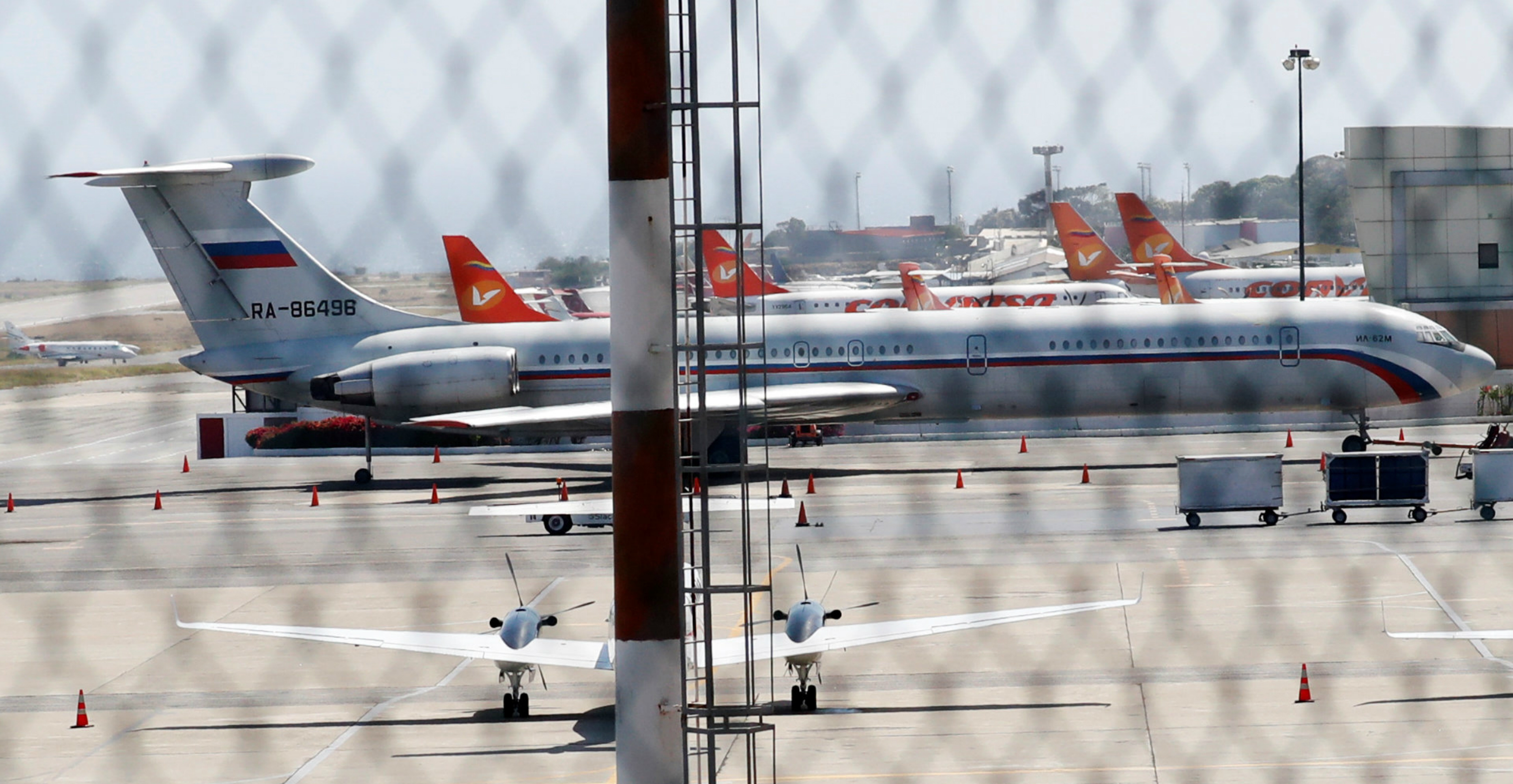 An airplane with the Russian flag is seen at Simon Bolivar International Airport in Caracas on Sunday. Photo: Reuters An airplane with the Russian flag is seen at Simon Bolivar International Airport in Caracas on Sunday. Photo: Reuters