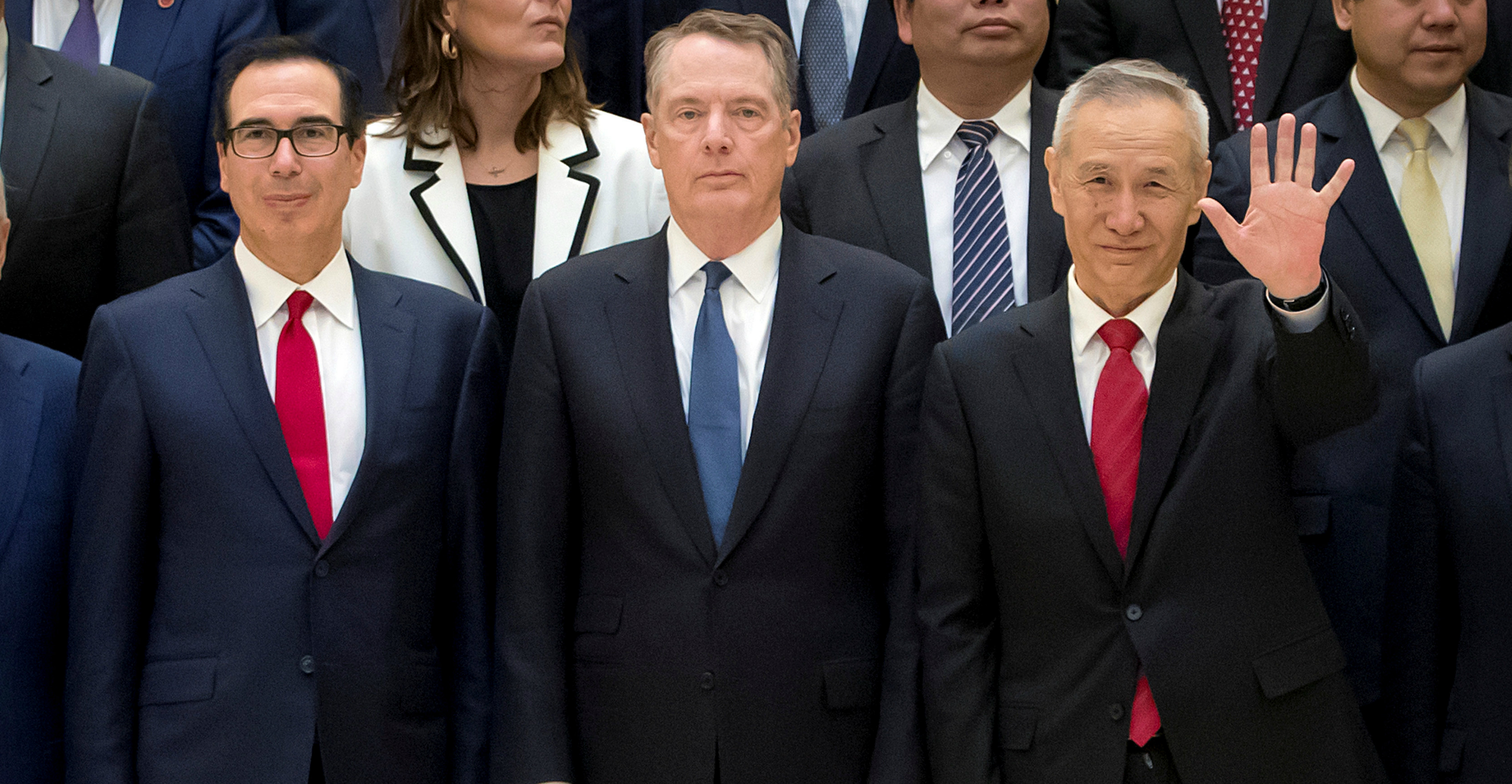 File photo shows (from left) US Treasury Secretary Steven Mnuchin, US Trade Representative Robert Lighthizer and Chinese Vice Premier Liu at the Diaoyutai State Guesthouse in Beijing on Feb. 15. Photo: Reuters File photo shows (from left) US Treasury Secretary Steven Mnuchin, US Trade Representative Robert Lighthizer and Chinese Vice Premier Liu at the Diaoyutai State Guesthouse in Beijing on Feb. 15. Photo: Reuters