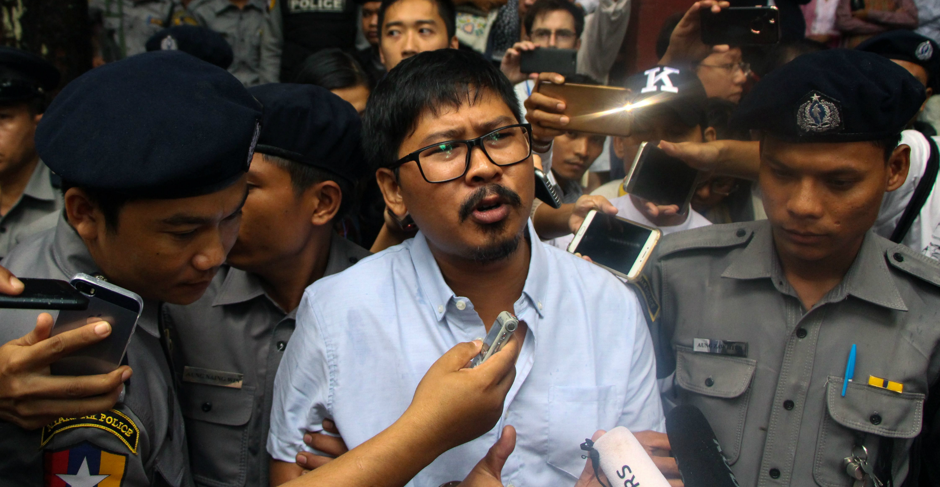 Reuters reporters Wa Lone (shown here talking to media in July last year) and Kyaw Soe Oo have spent more than 15 months in detention since they were arrested in December 2017. Photo: AFP Reuters reporters Wa Lone (shown here talking to media in July last year) and Kyaw Soe Oo have spent more than 15 months in detention since they were arrested in December 2017. Photo: AFP