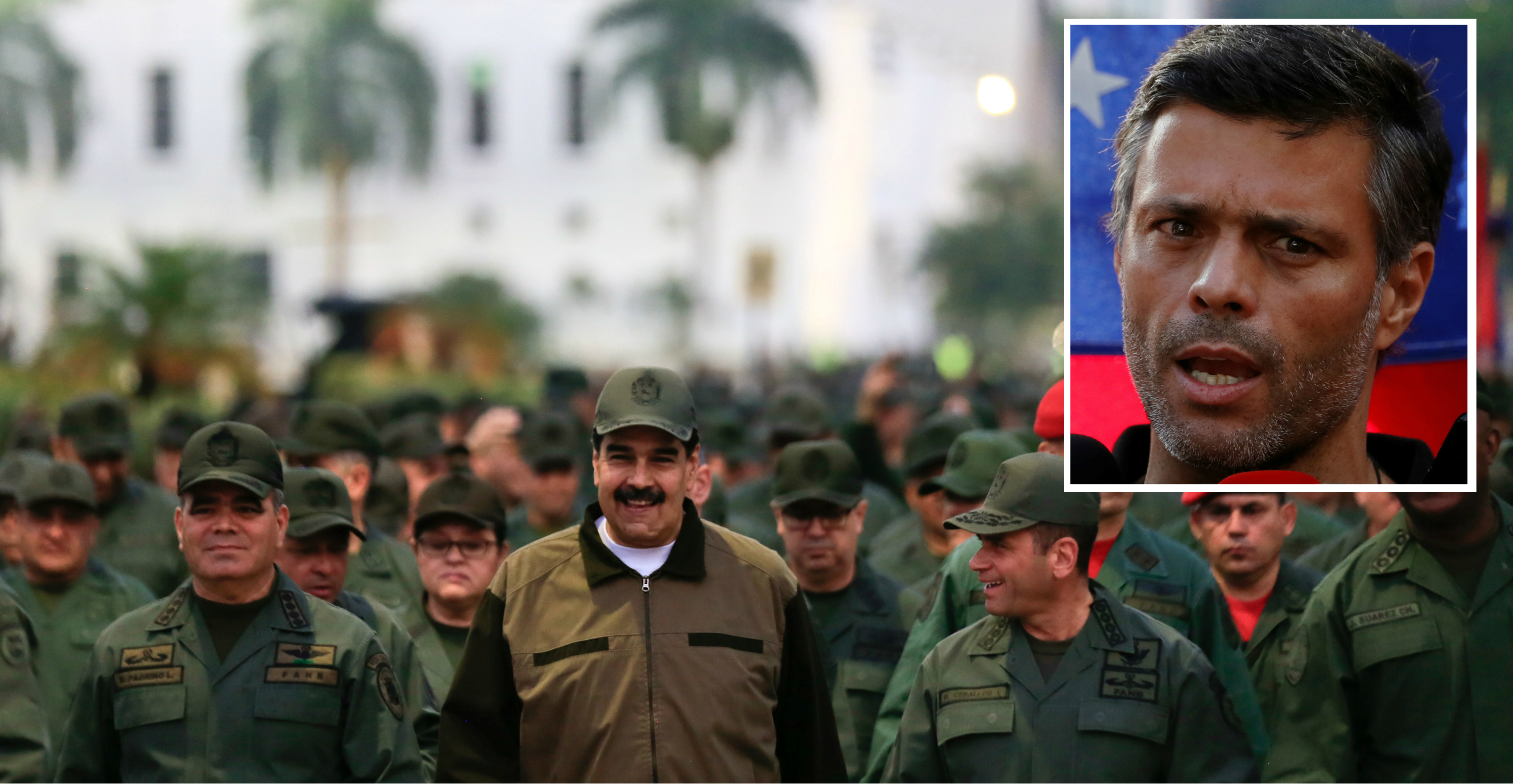 Venezuela's President Nicolas Maduro smiles as he walks next to Defense Minister Vladimir Padrino Lopez and Remigio Ceballos, strategic operational commander of the Bolivarian National Armed Forces, during a ceremony at a military base in Caracas on Venezuela's President Nicolas Maduro smiles as he walks next to Defense Minister Vladimir Padrino Lopez and Remigio Ceballos, strategic operational commander of the Bolivarian National Armed Forces, during a ceremony at a military base in Caracas on
