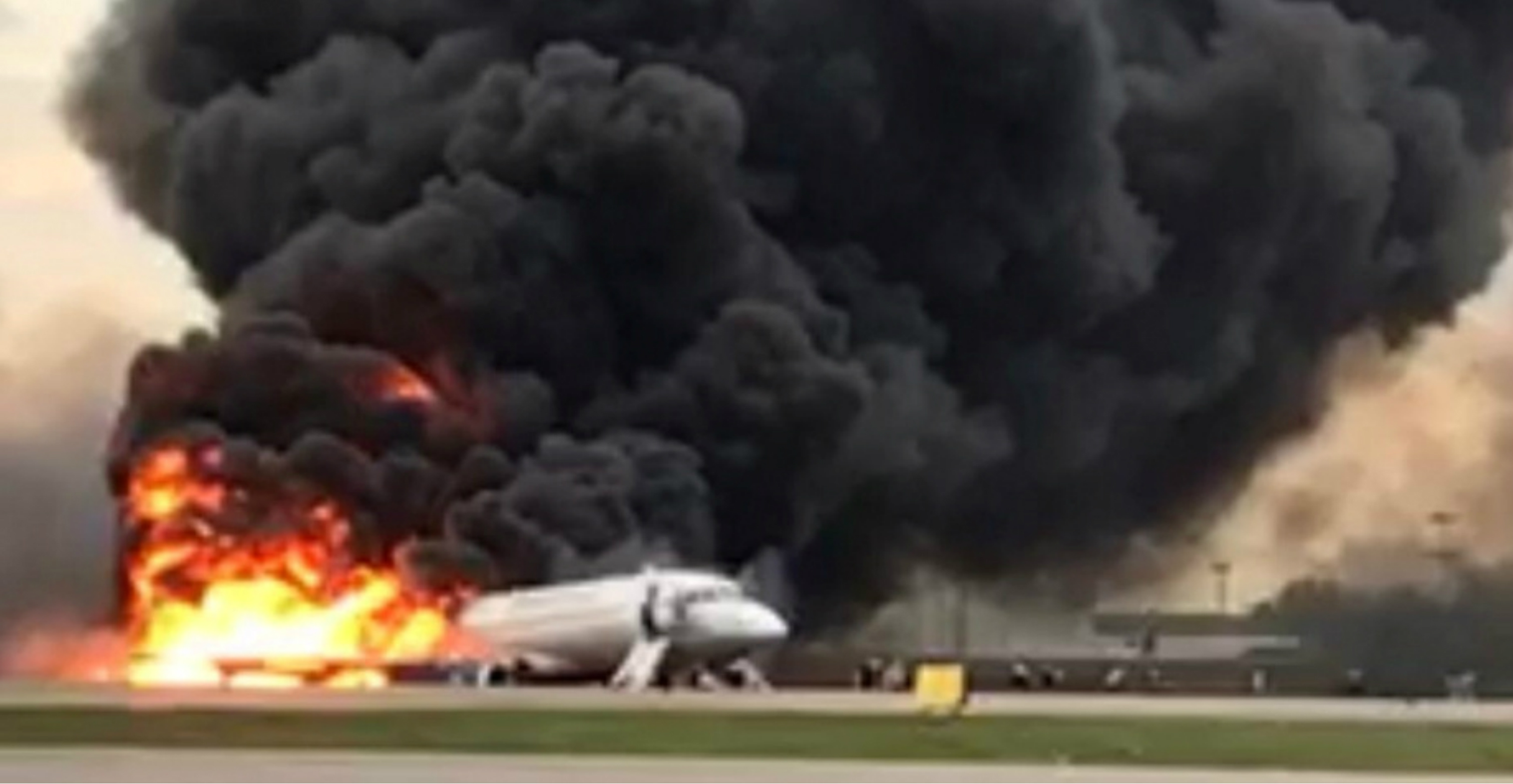 A passenger plane catches fire after an emergency landing at the Sheremetyevo Airport outside Moscow on Sunday. Photo: The Investigative Committee of Russia/Handout via REUTERS A passenger plane catches fire after an emergency landing at the Sheremetyevo Airport outside Moscow on Sunday. Photo: The Investigative Committee of Russia/Handout via REUTERS