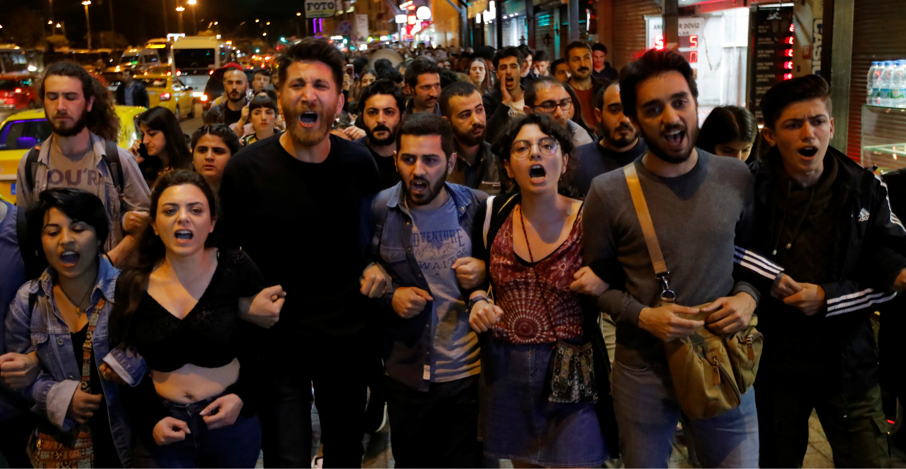 Demonstrators shout anti-government slogans during a protest against the High Election Board's decision to re-run the mayoral election in Istanbul on Monday. Photo: Reuters Demonstrators shout anti-government slogans during a protest against the High Election Board's decision to re-run the mayoral election in Istanbul on Monday. Photo: Reuters