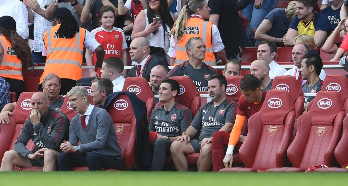 Arsenal team in the dugout, with the BYD logo painted on the seat. The Chinese firm is the football club's official car and bus partner. Photo: Arsenal Football Club Arsenal team in the dugout, with the BYD logo painted on the seat. The Chinese firm is the football club's official car and bus partner. Photo: Arsenal Football Club