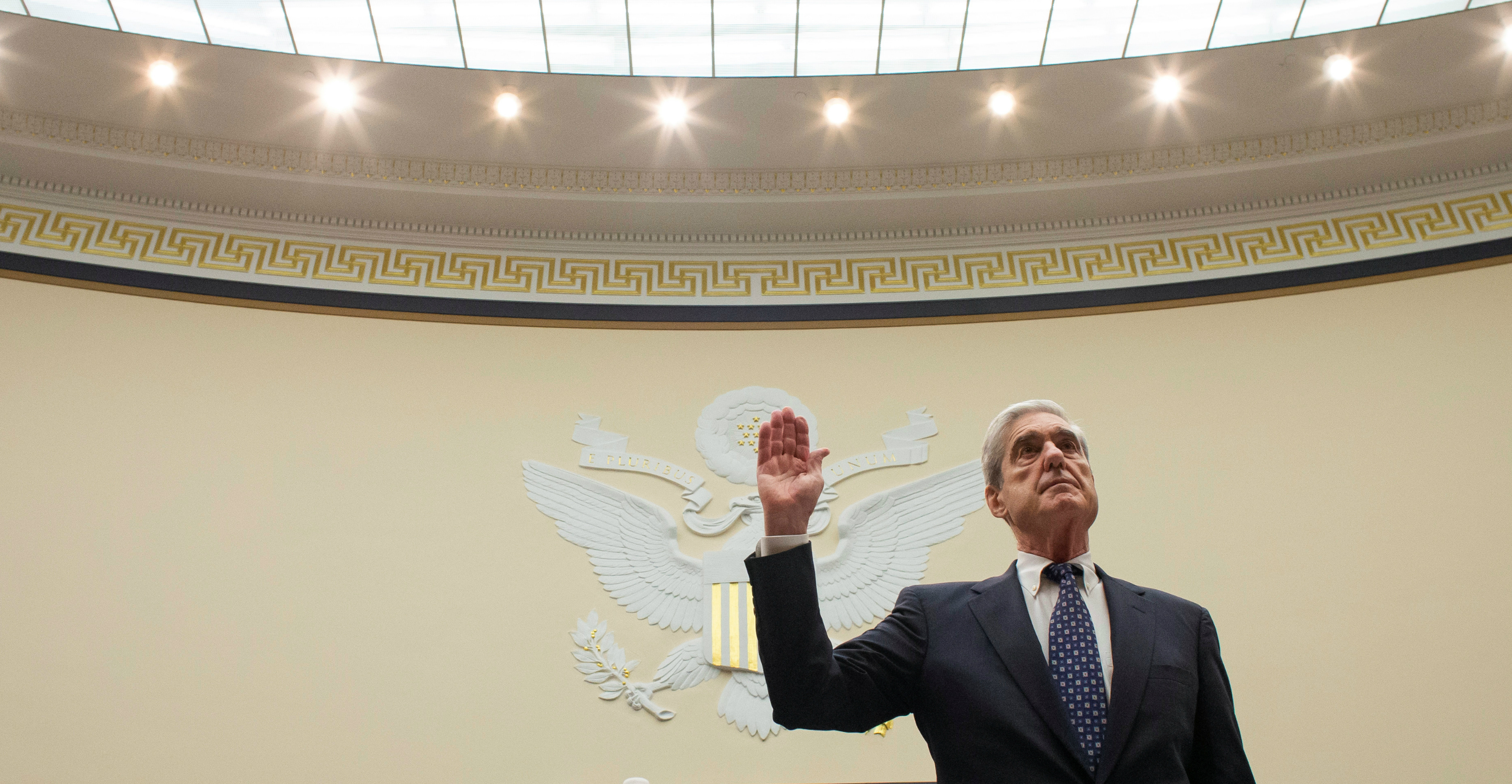 Former special counsel Robert Mueller is sworn in to testify before the US House Judiciary Committee hearing on his report on Russian election interference, on Capitol Hill, in Washington, D.C., on Wednesday. Photo: Reuters Former special counsel Robert Mueller is sworn in to testify before the US House Judiciary Committee hearing on his report on Russian election interference, on Capitol Hill, in Washington, D.C., on Wednesday. Photo: Reuters