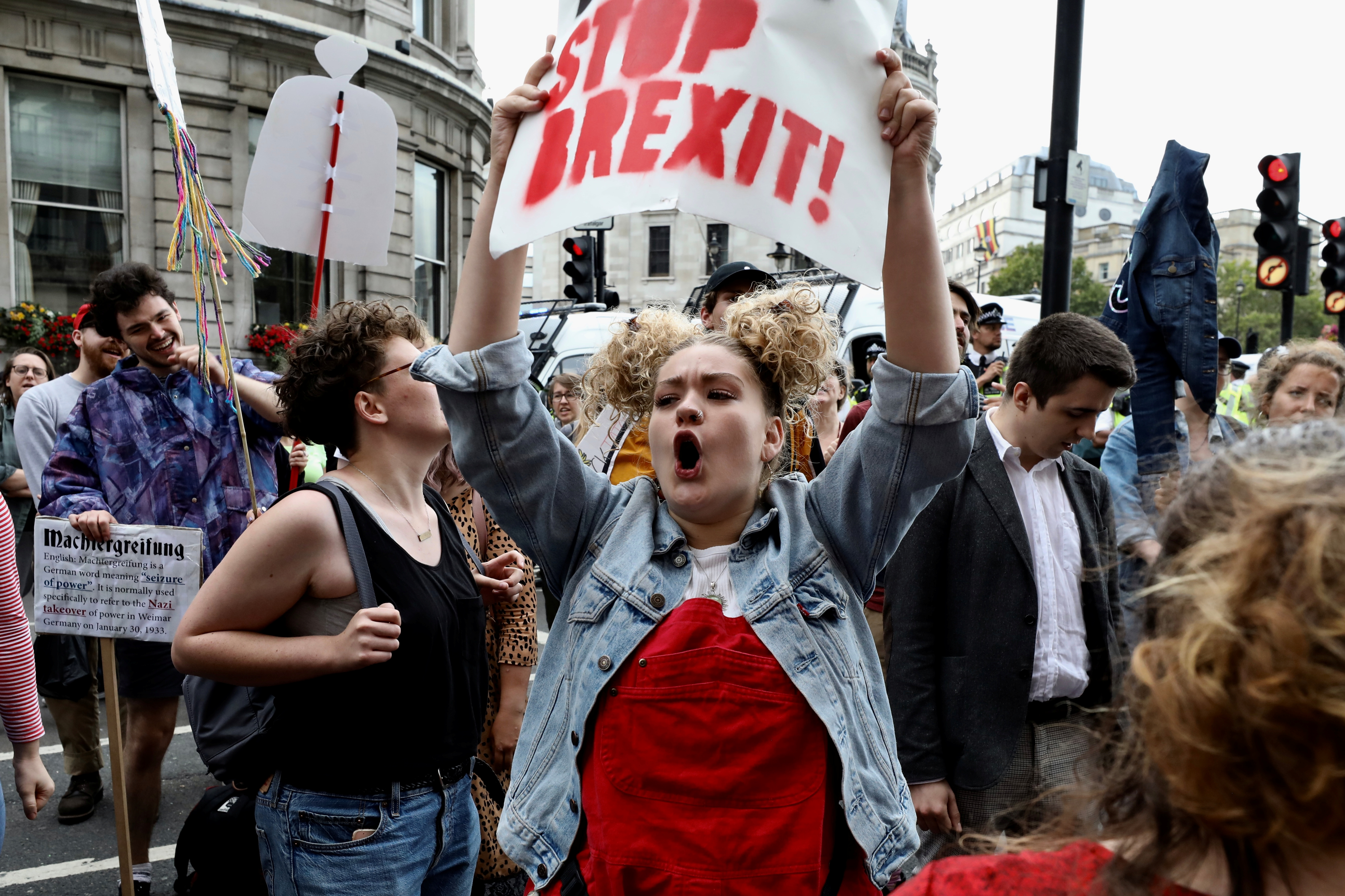 A woman shouts during an anti-Brexit protest in London on Aug 31. Britain has faced some serious crises over the past century, but the current problem is something different altogether. Photo: Reuters A woman shouts during an anti-Brexit protest in London on Aug 31. Britain has faced some serious crises over the past century, but the current problem is something different altogether. Photo: Reuters