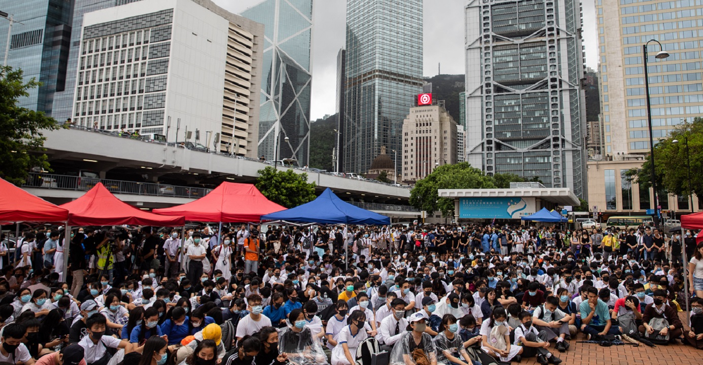 Students boycotting their classes stage a rally at Edinburgh Place in Central on Sept. 2. They plan to stage a second round of class boycotts and a rally in Sha Tin on Friday. Photo: Bloomberg Students boycotting their classes stage a rally at Edinburgh Place in Central on Sept. 2. They plan to stage a second round of class boycotts and a rally in Sha Tin on Friday. Photo: Bloomberg