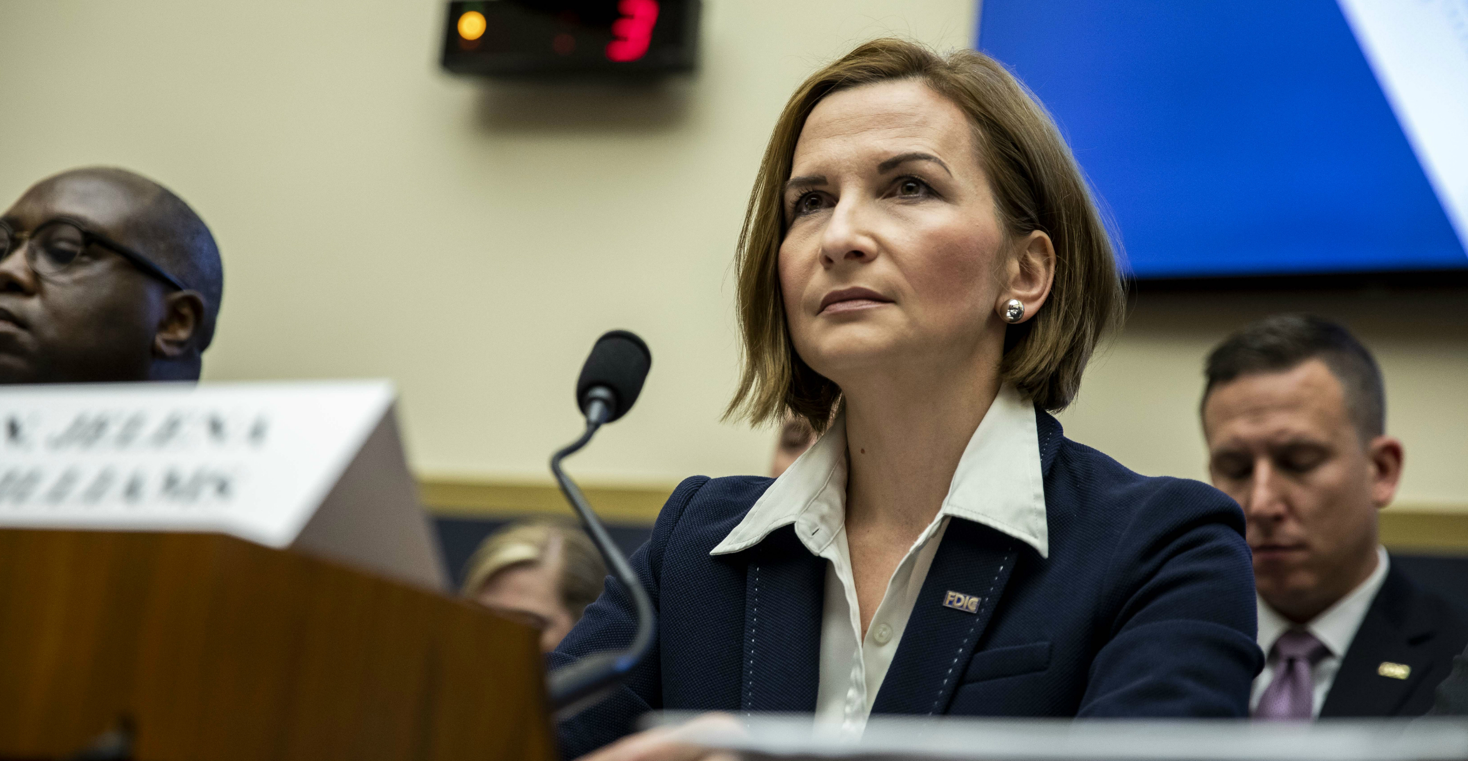 FDIC chair Jelena McWilliams said large banks now have multiple checks and buffers in place, and that repealing the “inter-affiliate” margin requirement could help free up bank liquidity. Photo: Bloomberg FDIC chair Jelena McWilliams said large banks now have multiple checks and buffers in place, and that repealing the “inter-affiliate” margin requirement could help free up bank liquidity. Photo: Bloomberg