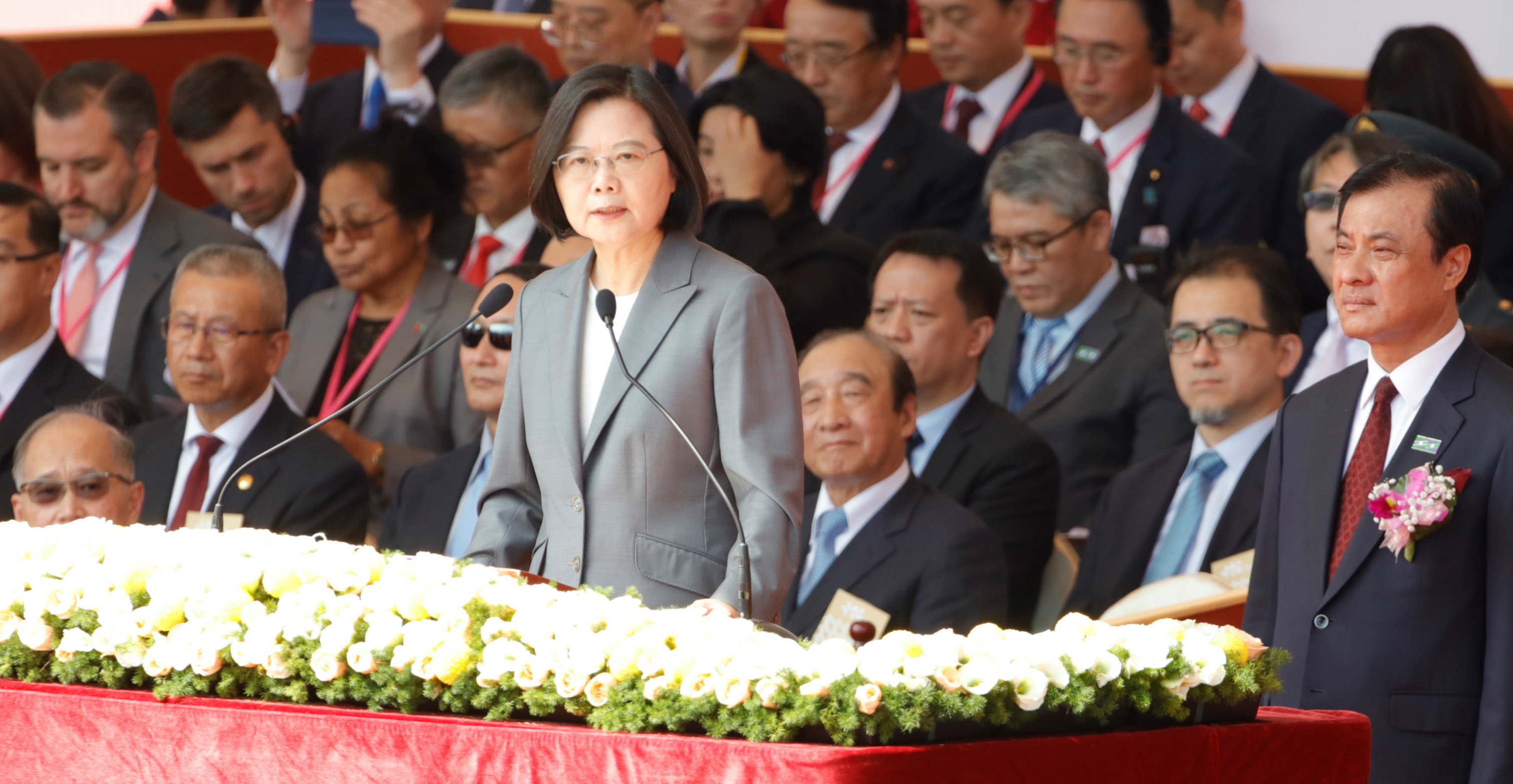 Taiwan's President Tsai Ing-wen delivers a speech marking National Day in Taipei on Thursday. Photo: Reuters Taiwan's President Tsai Ing-wen delivers a speech marking National Day in Taipei on Thursday. Photo: Reuters