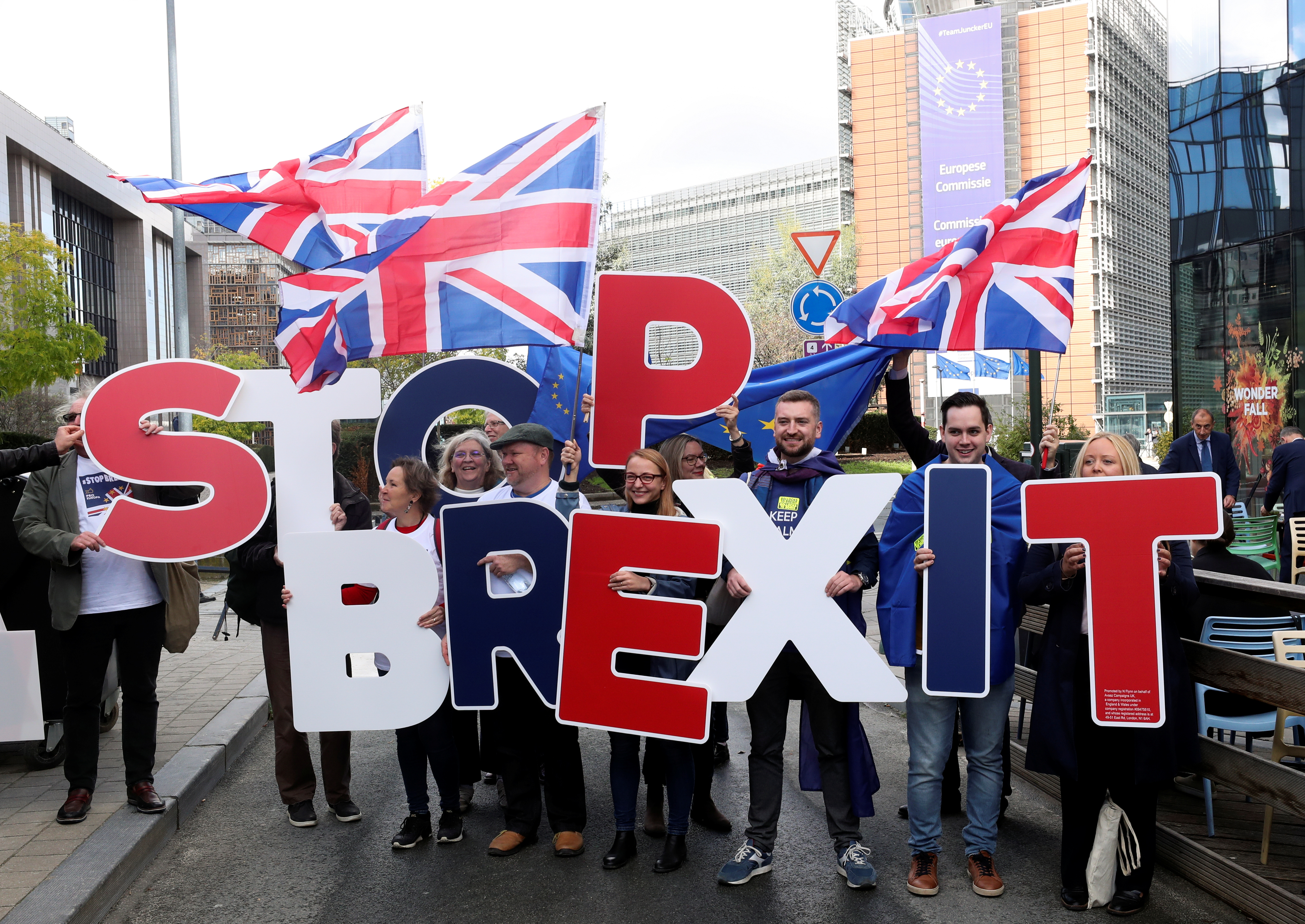 People stage a ‘Stop Brexit’ protest ahead of the European Union leaders summit in Brussels on Thursday. Photo: Reuters People stage a ‘Stop Brexit’ protest ahead of the European Union leaders summit in Brussels on Thursday. Photo: Reuters