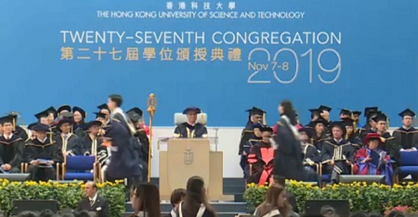 HKUST holds a graduation ceremony at the campus on Thursday. Photo: i-Cable News video screenshot HKUST holds a graduation ceremony at the campus on Thursday. Photo: i-Cable News video screenshot
